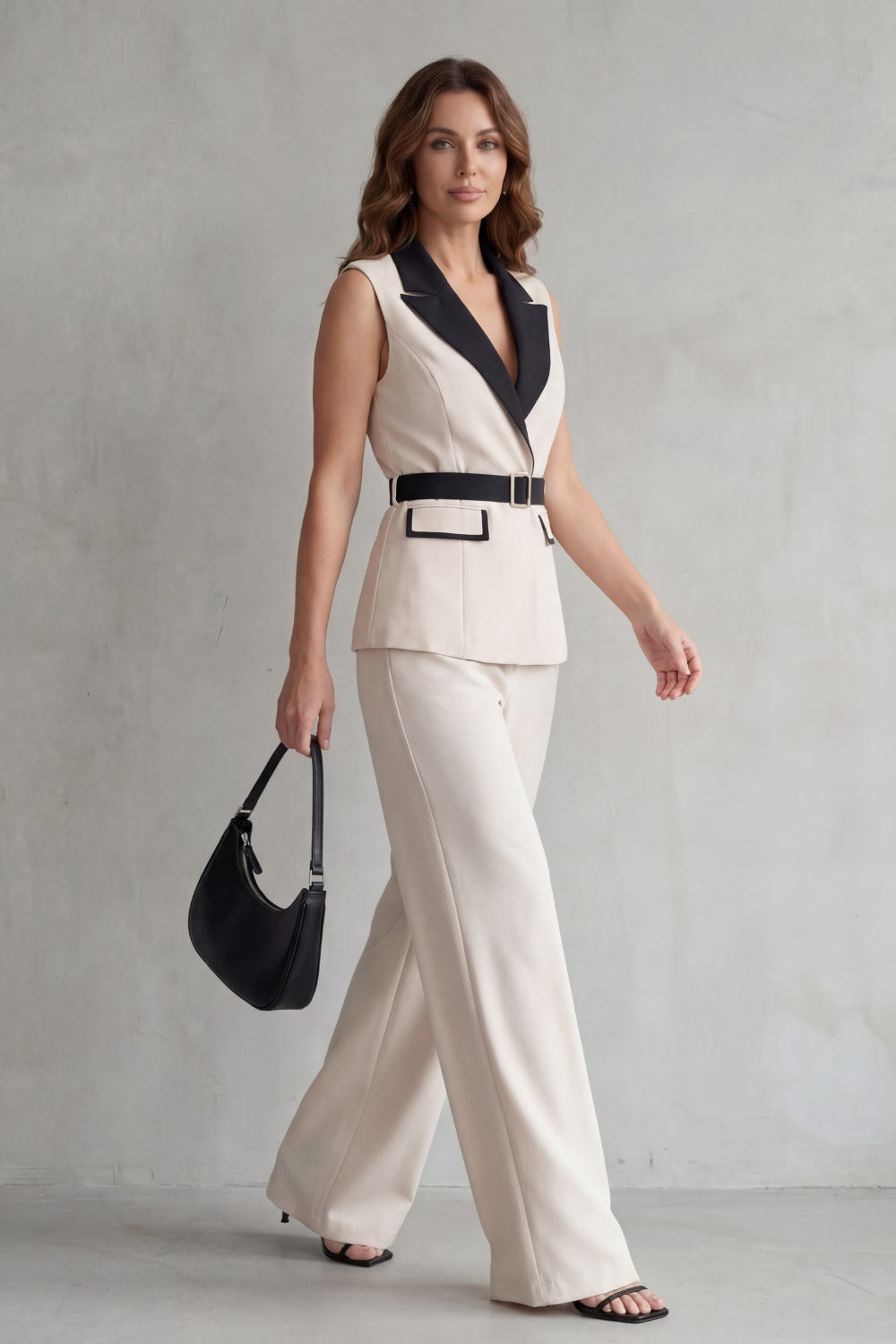 Bellavive – Two-tone lapel – Sleeveless trouser suit-10494036312407-OLVIA ROSE LONDON