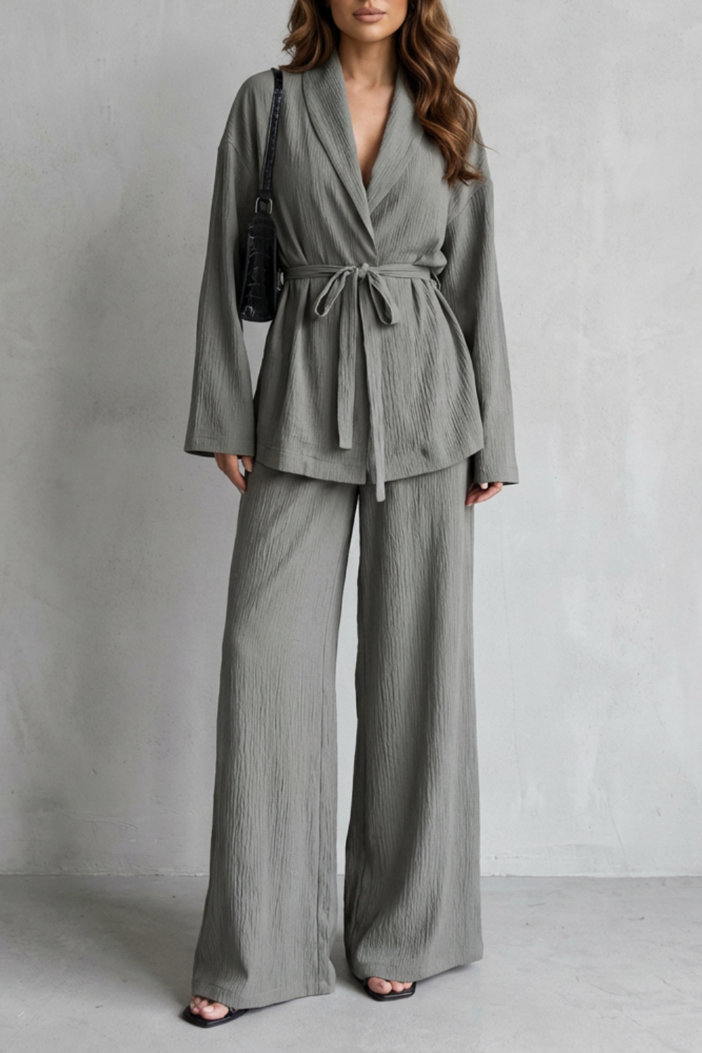 Calissa – V-Neck Belted Set – Elegant Wide-Leg Pants Ensemble-10510549811543-OLVIA ROSE LONDON