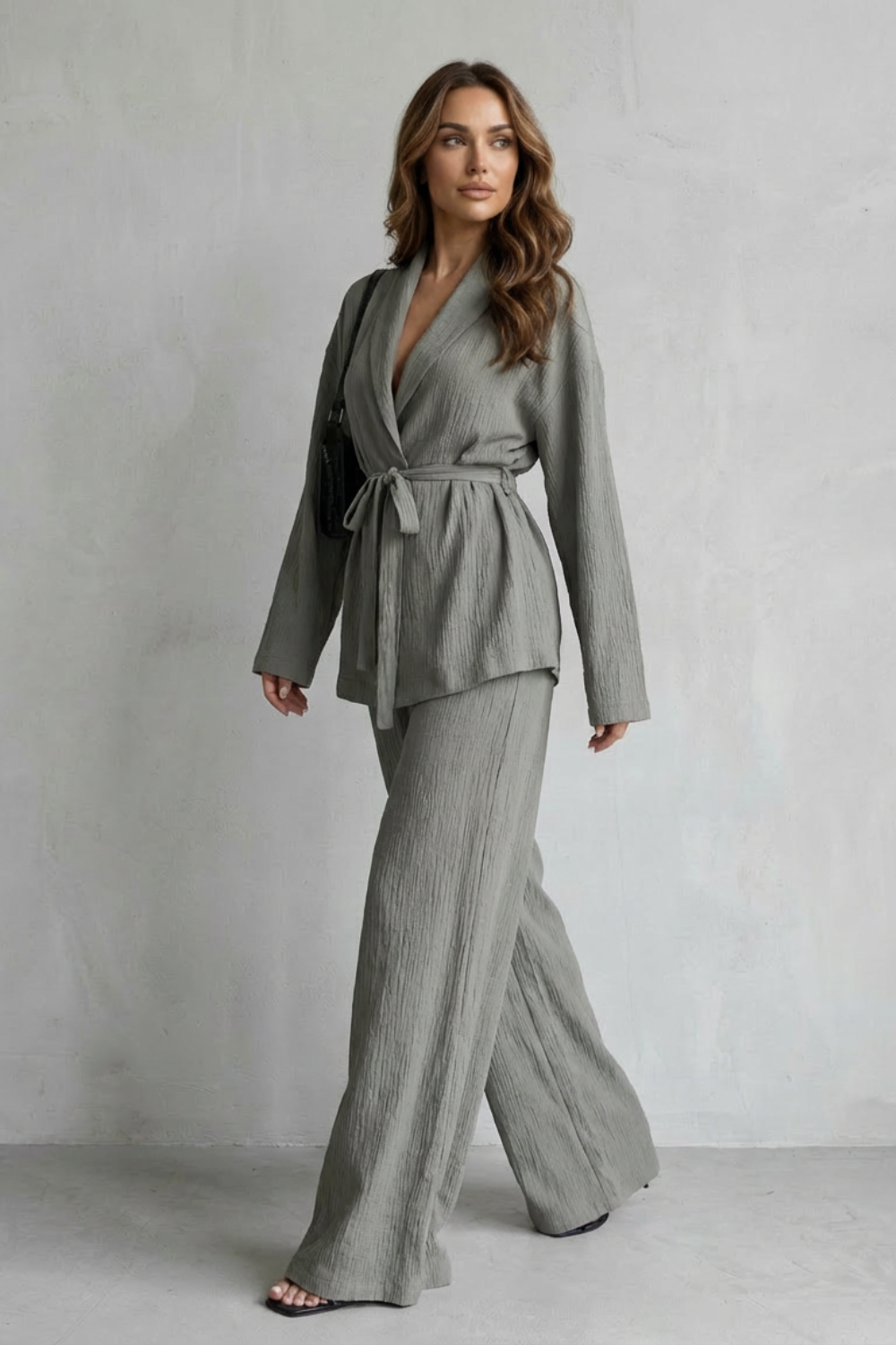 Calissa – V-Neck Belted Set – Elegant Wide-Leg Pants Ensemble-10510549811543-OLVIA ROSE LONDON