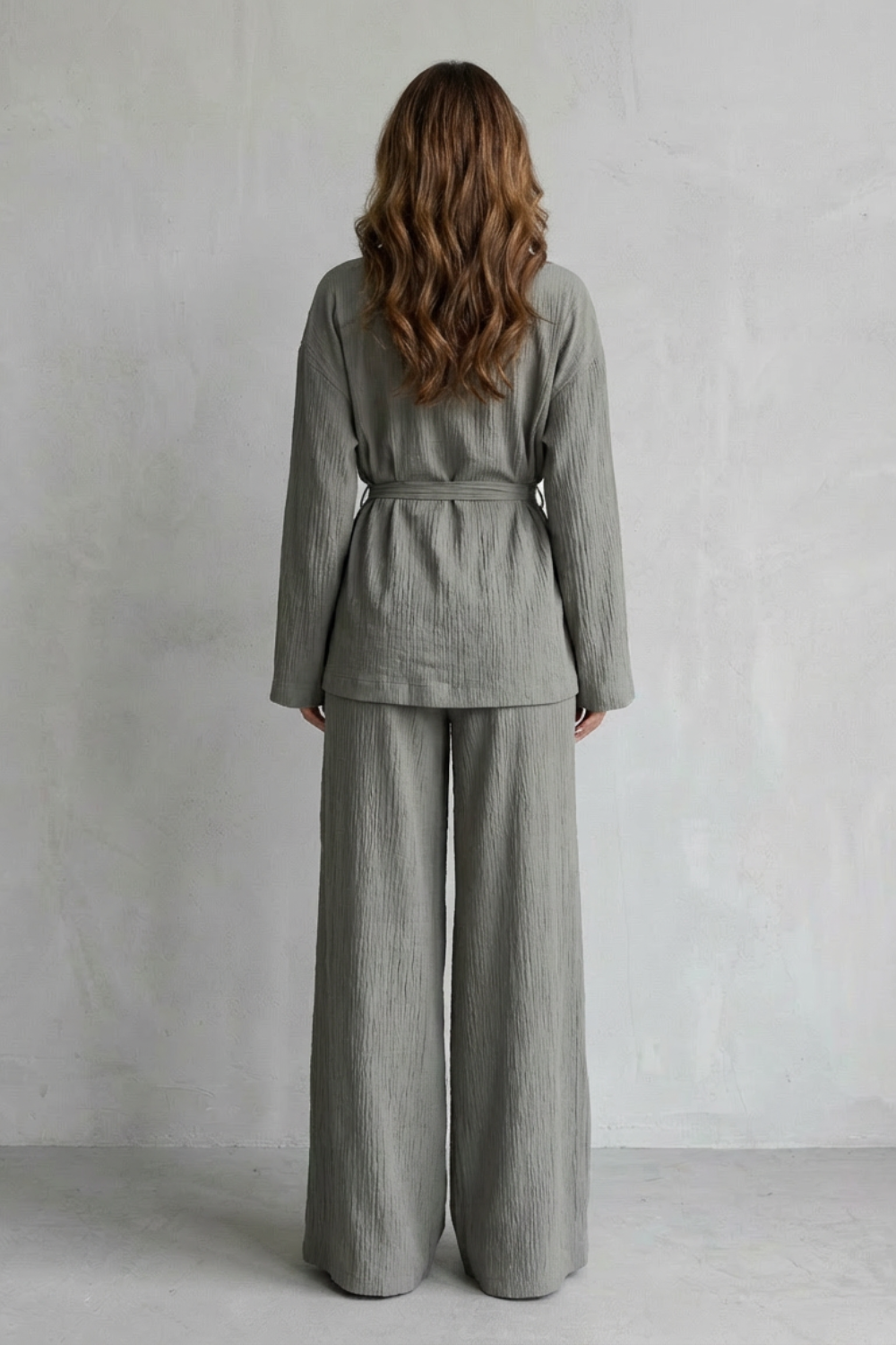 Calissa – V-Neck Belted Set – Elegant Wide-Leg Pants Ensemble-10510549811543-OLVIA ROSE LONDON