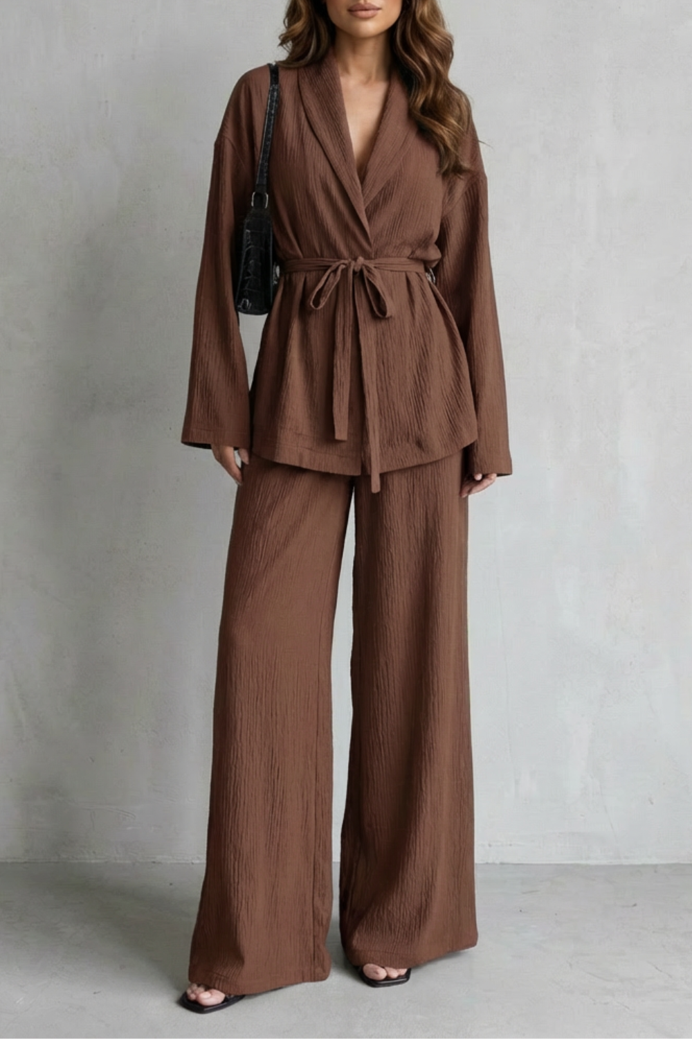 Calissa – V-Neck Belted Set – Elegant Wide-Leg Pants Ensemble-10510549811543-OLVIA ROSE LONDON