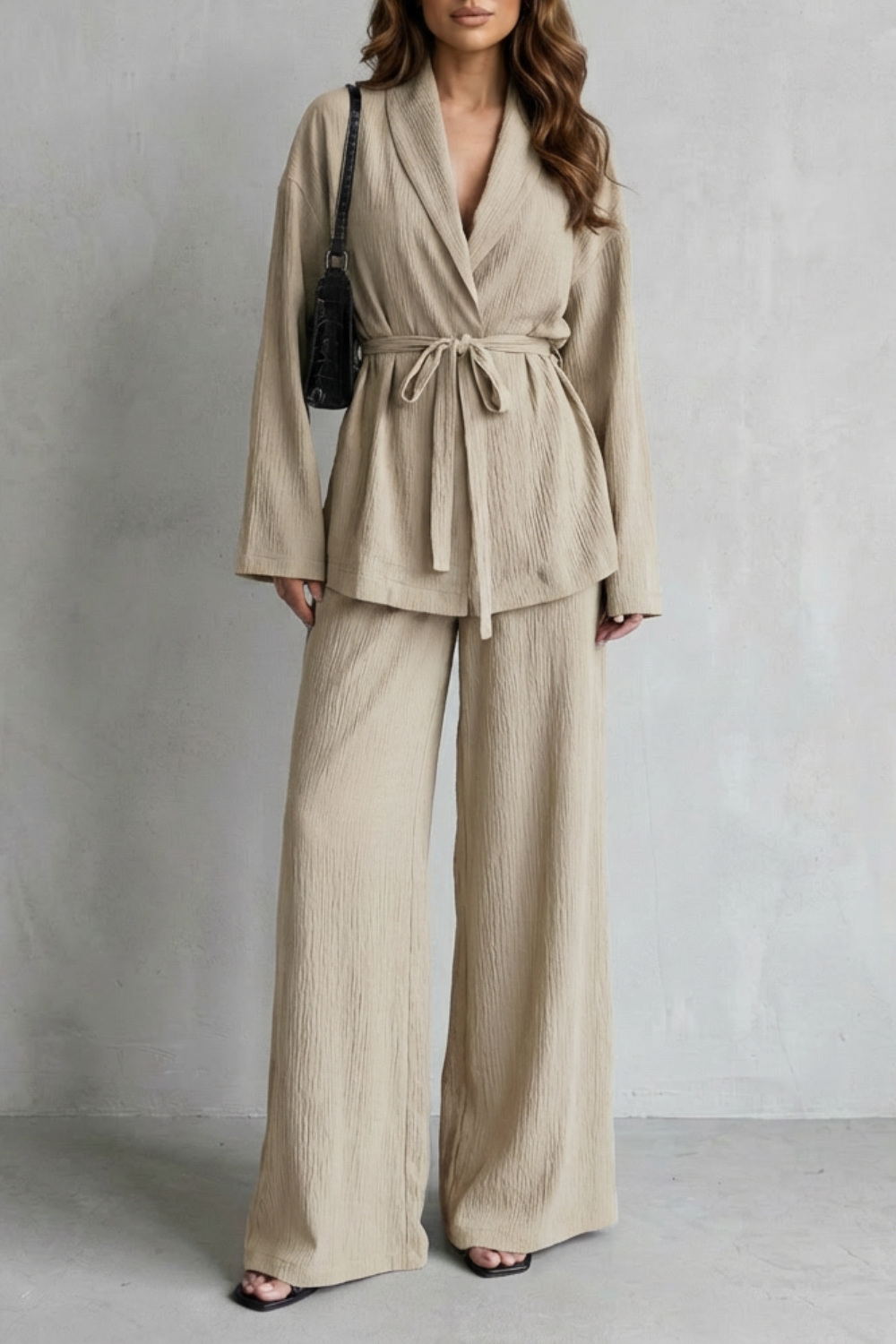 Calissa – V-Neck Belted Set – Elegant Wide-Leg Pants Ensemble-10510549811543-OLVIA ROSE LONDON