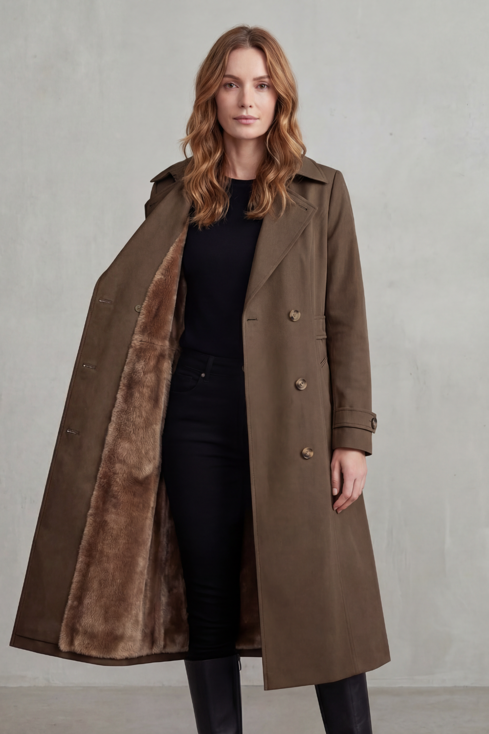 Carletta – Faux fur-lined trench – Double-breasted winter coat-10482722046295-OLVIA ROSE LONDON