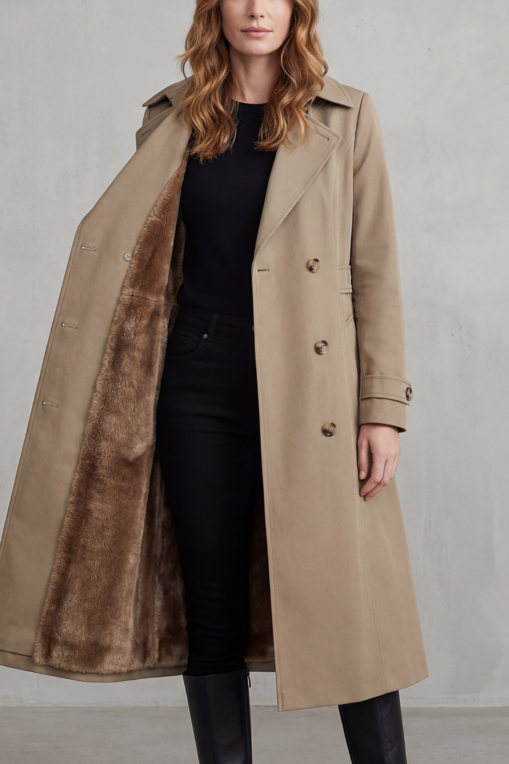 Carletta – Faux fur-lined trench – Double-breasted winter coat-10482722046295-OLVIA ROSE LONDON