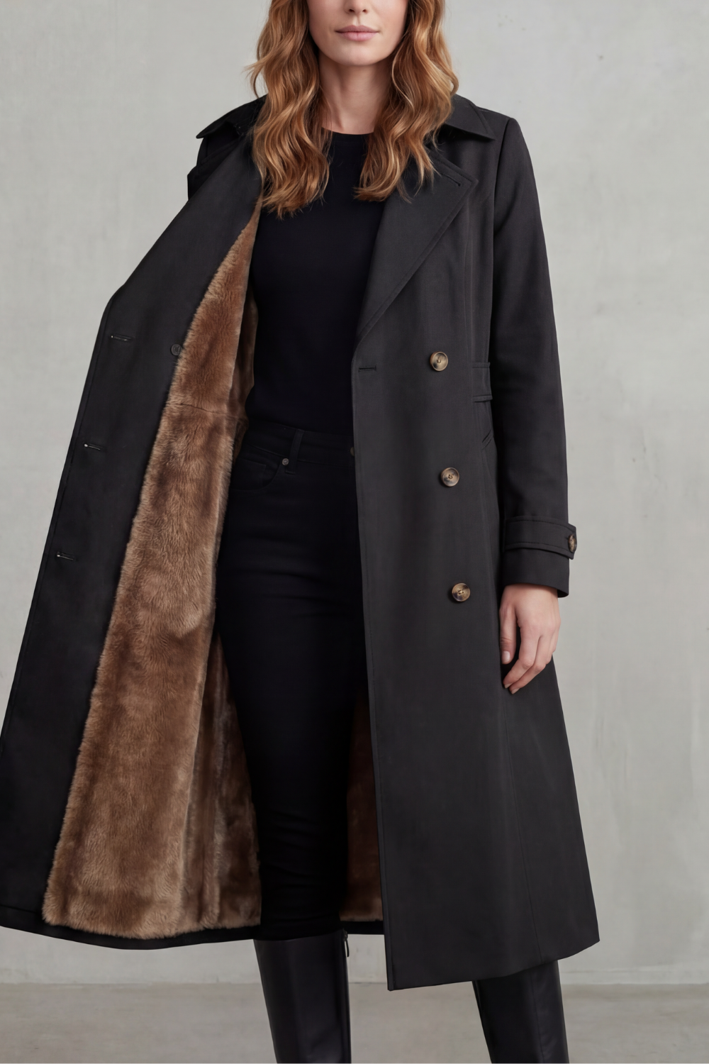 Carletta – Faux fur-lined trench – Double-breasted winter coat-10482722046295-OLVIA ROSE LONDON