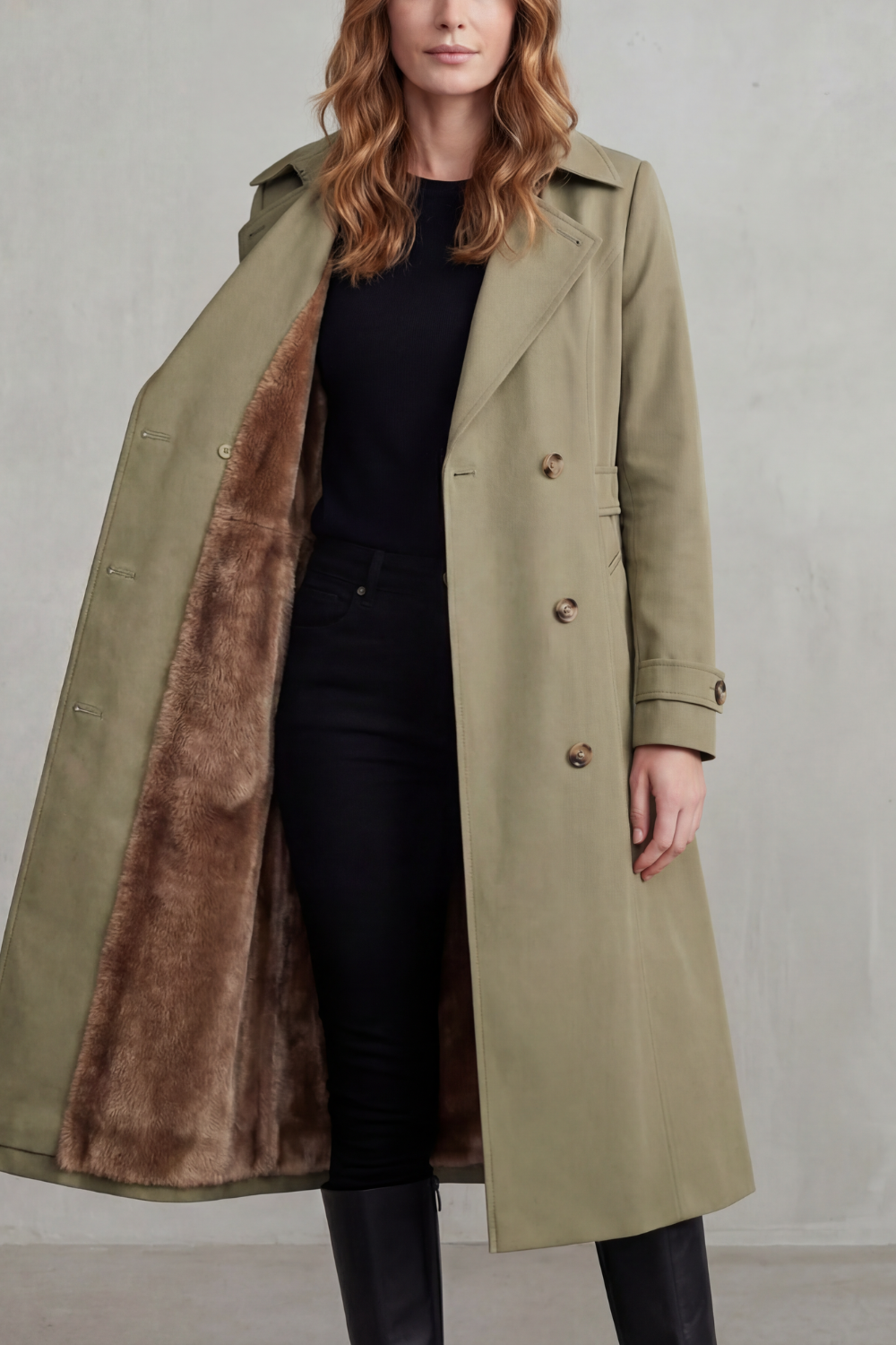 Carletta – Faux fur-lined trench – Double-breasted winter coat-10482722046295-OLVIA ROSE LONDON