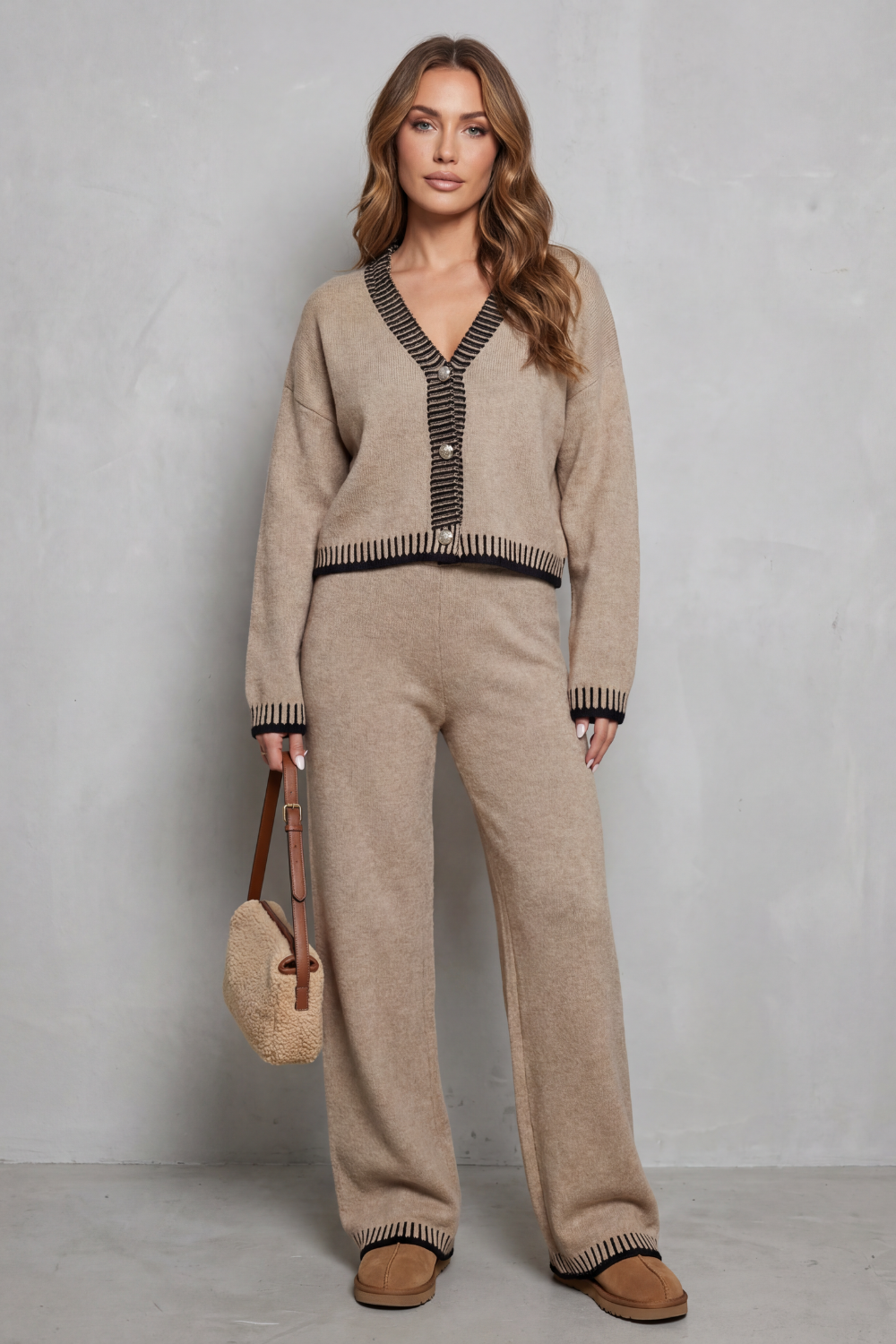 Cerivelle – Contrast trim – Knit loungewear set-10494039949655-OLVIA ROSE LONDON
