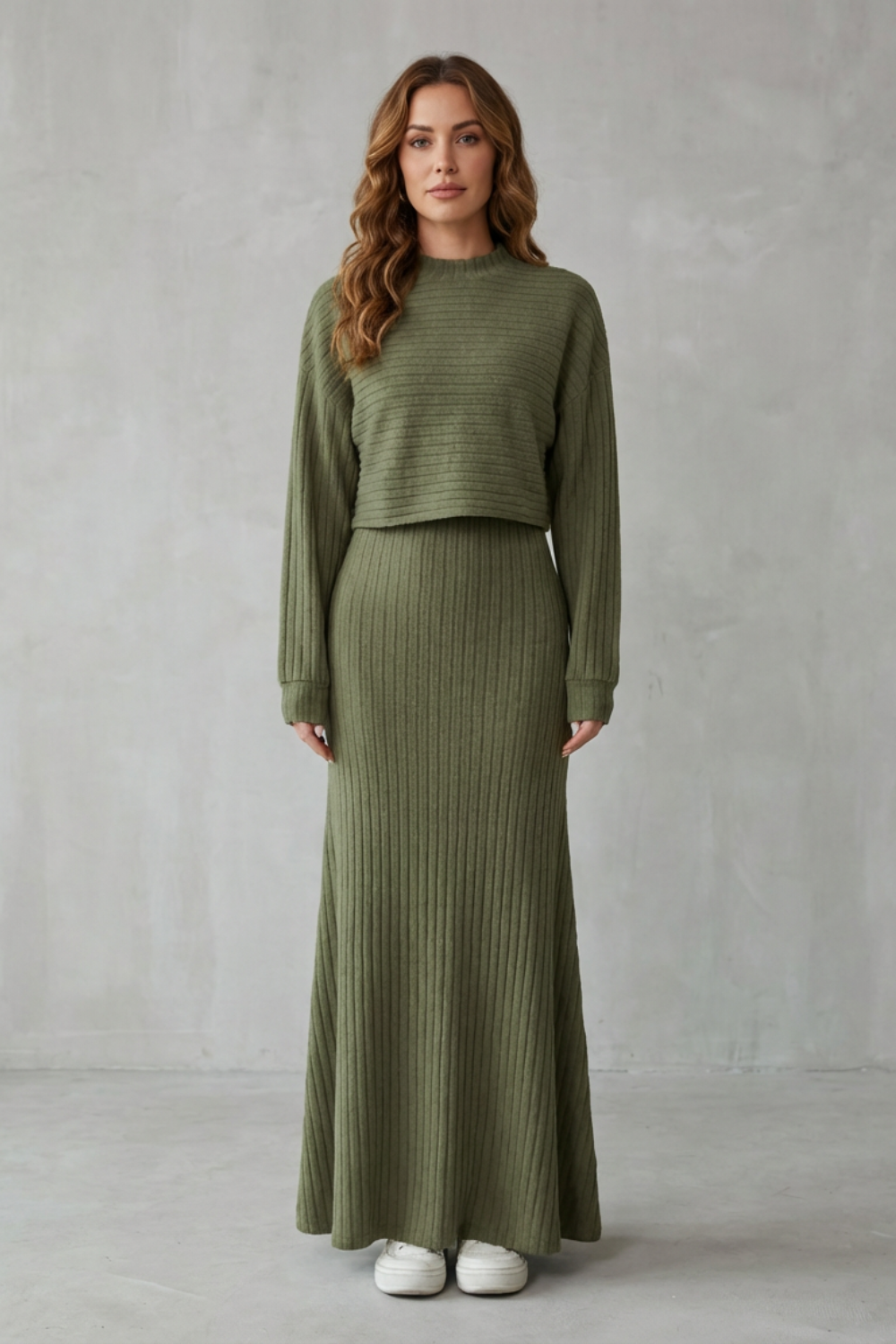 Clara – 2-in-1 Ribbed Knit Set – Maxi Dress & Cropped Pullover-10494046536023-OLVIA ROSE LONDON