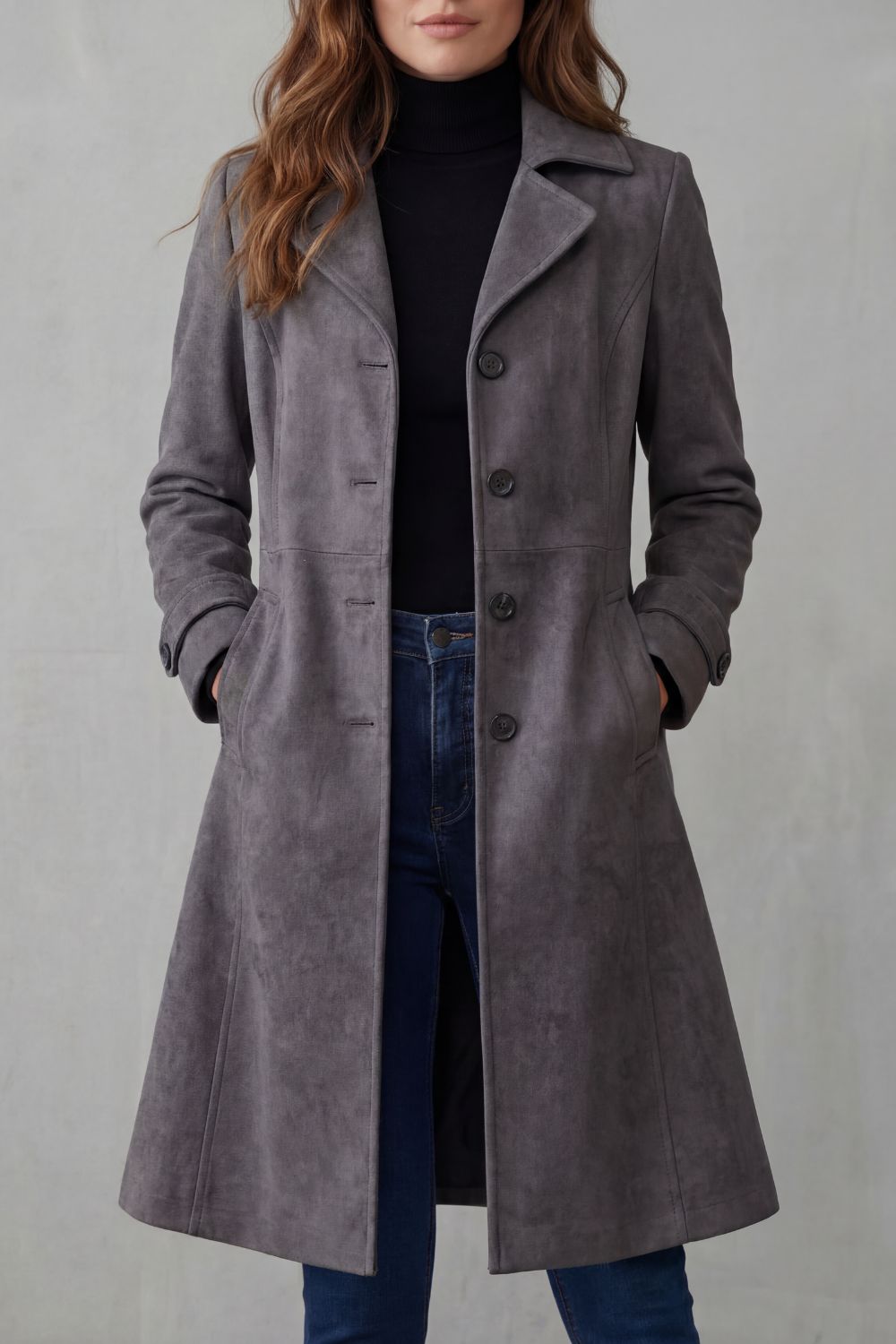 Delvienne – Vintage suede finish – Longline coat-10467979067735-OLVIA ROSE LONDON