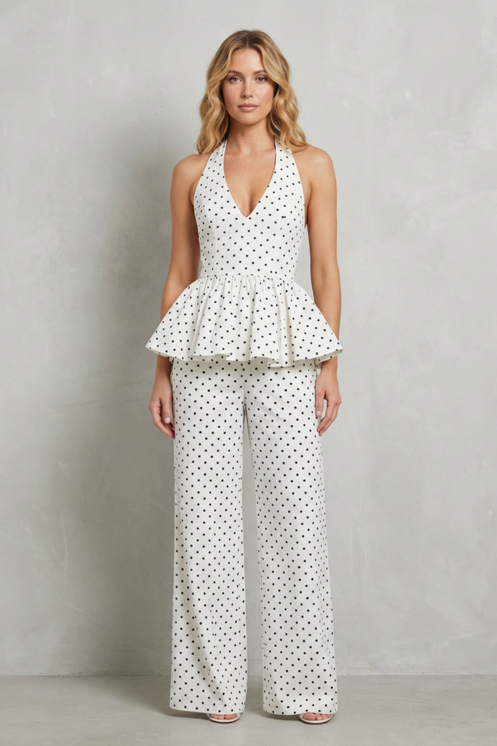 Dolcetta – Polka dot peplum – Halter jumpsuit-10510279082327-OLVIA ROSE LONDON