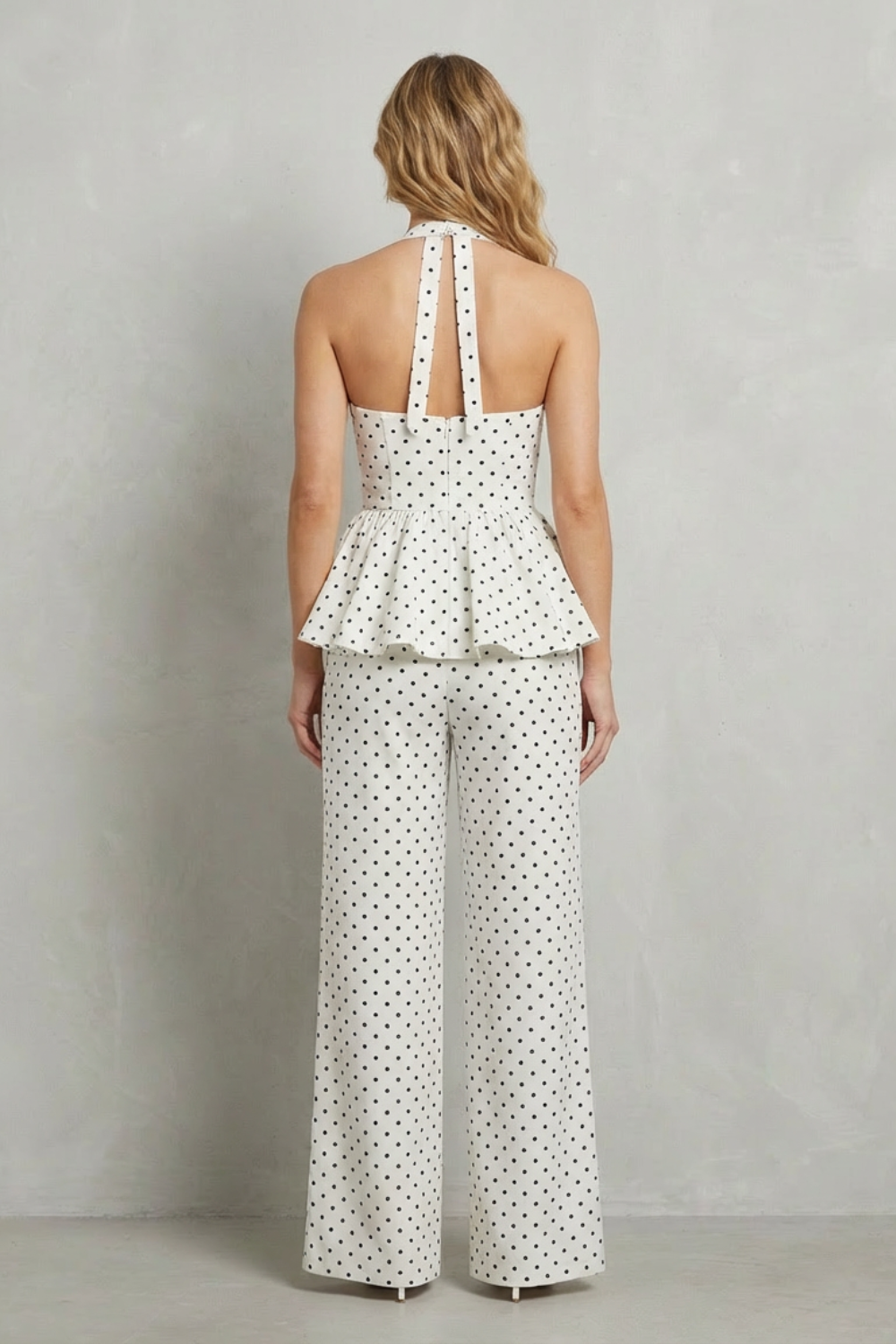 Dolcetta – Polka dot peplum – Halter jumpsuit-10510279082327-OLVIA ROSE LONDON