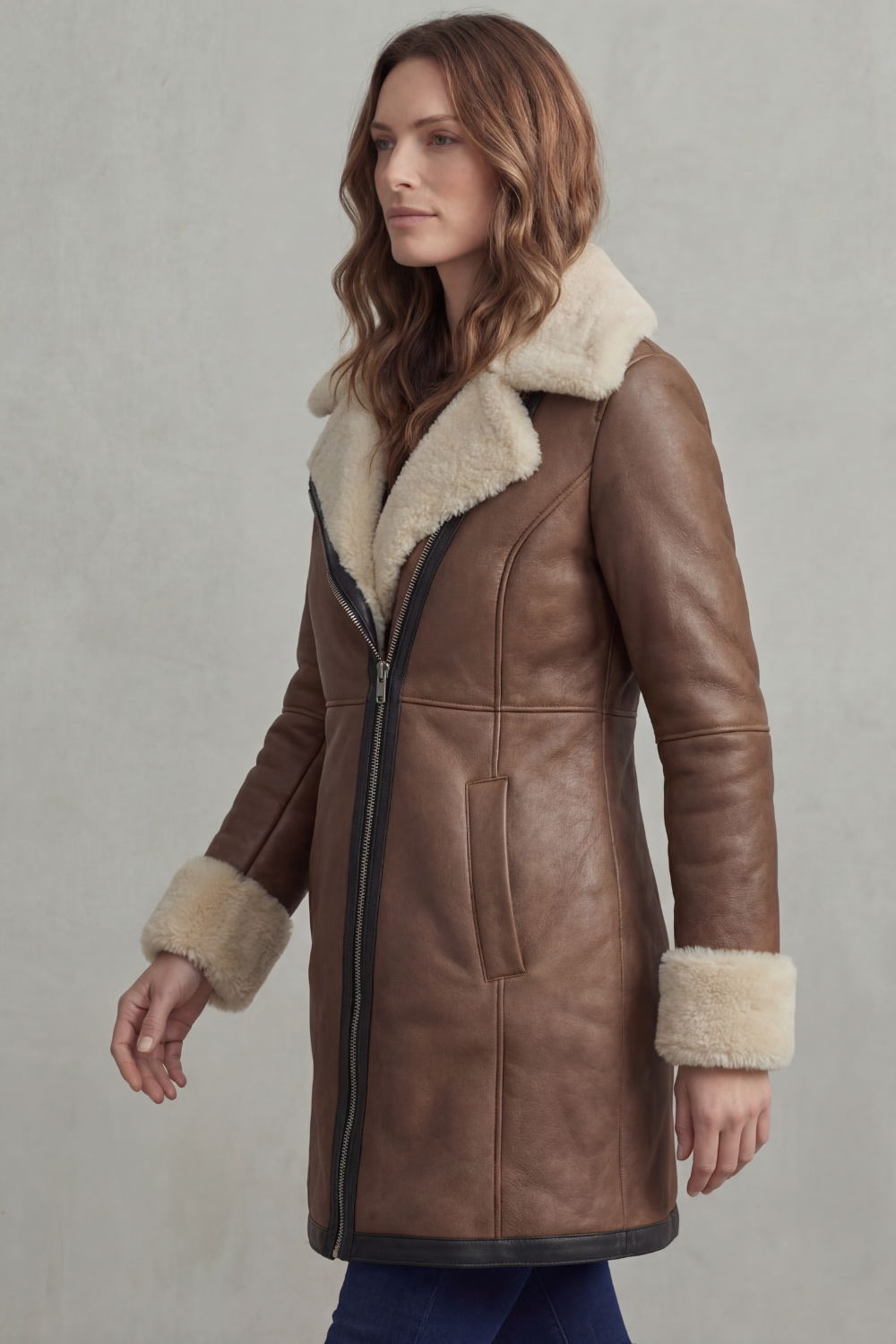 Elisara – Shearling collar – Leather winter coat-10481800511831-OLVIA ROSE LONDON