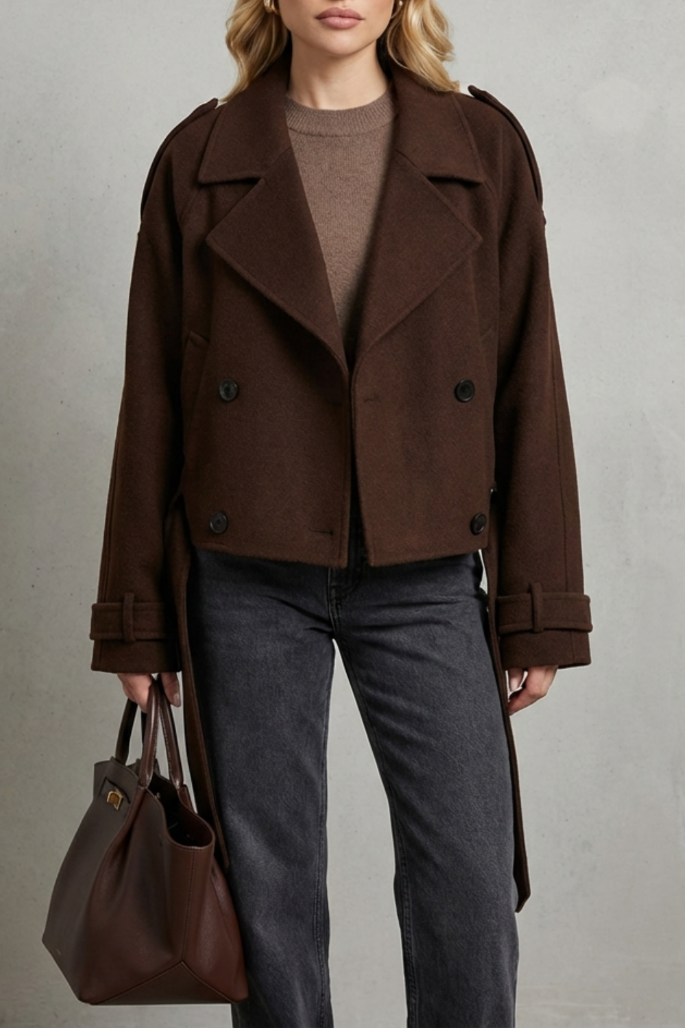 Élise – Double-breasted French Woolen Jacket – Cropped City Coat-10494046241111-OLVIA ROSE LONDON