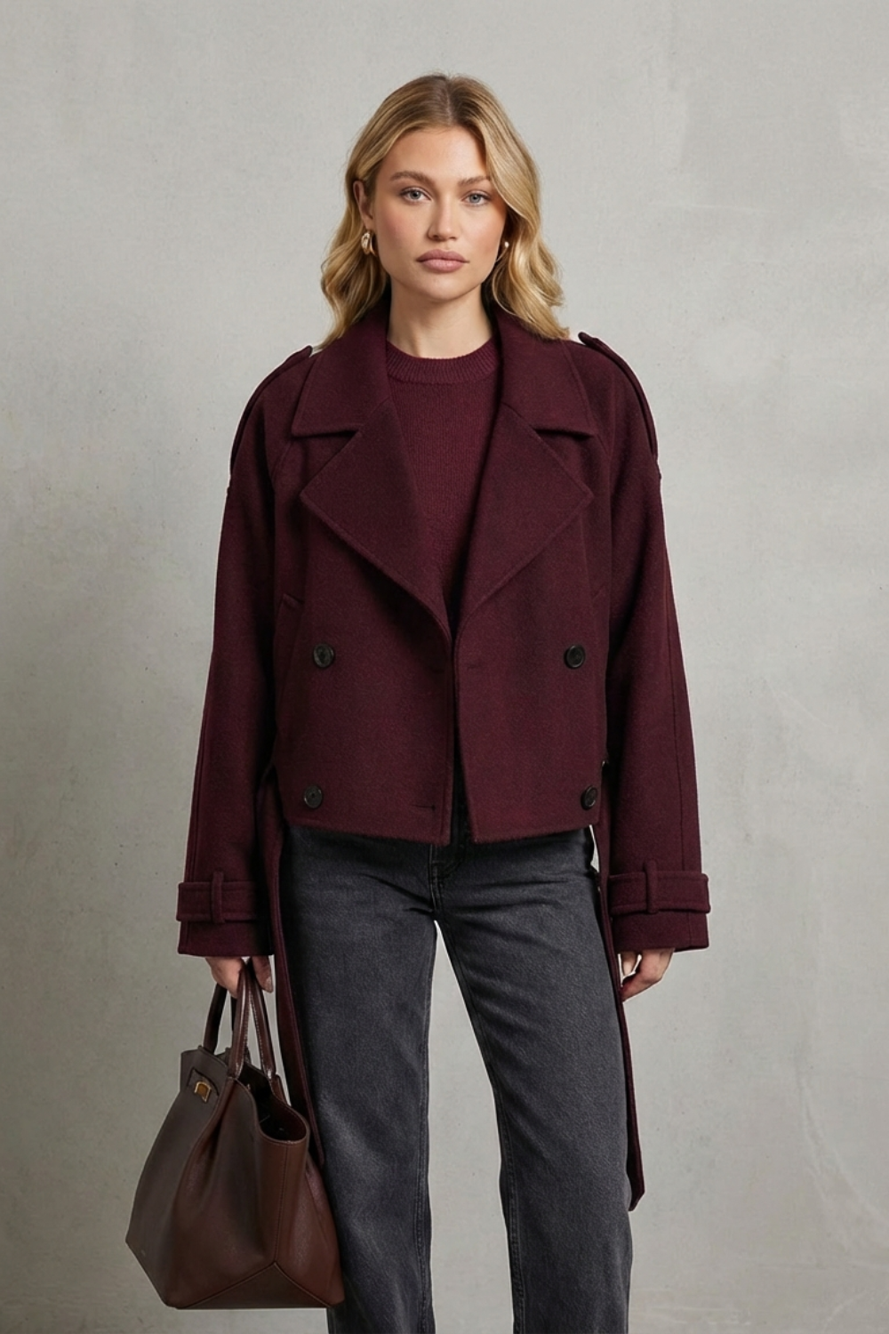 Élise – Double-breasted French Woolen Jacket – Cropped City Coat-10494046241111-OLVIA ROSE LONDON