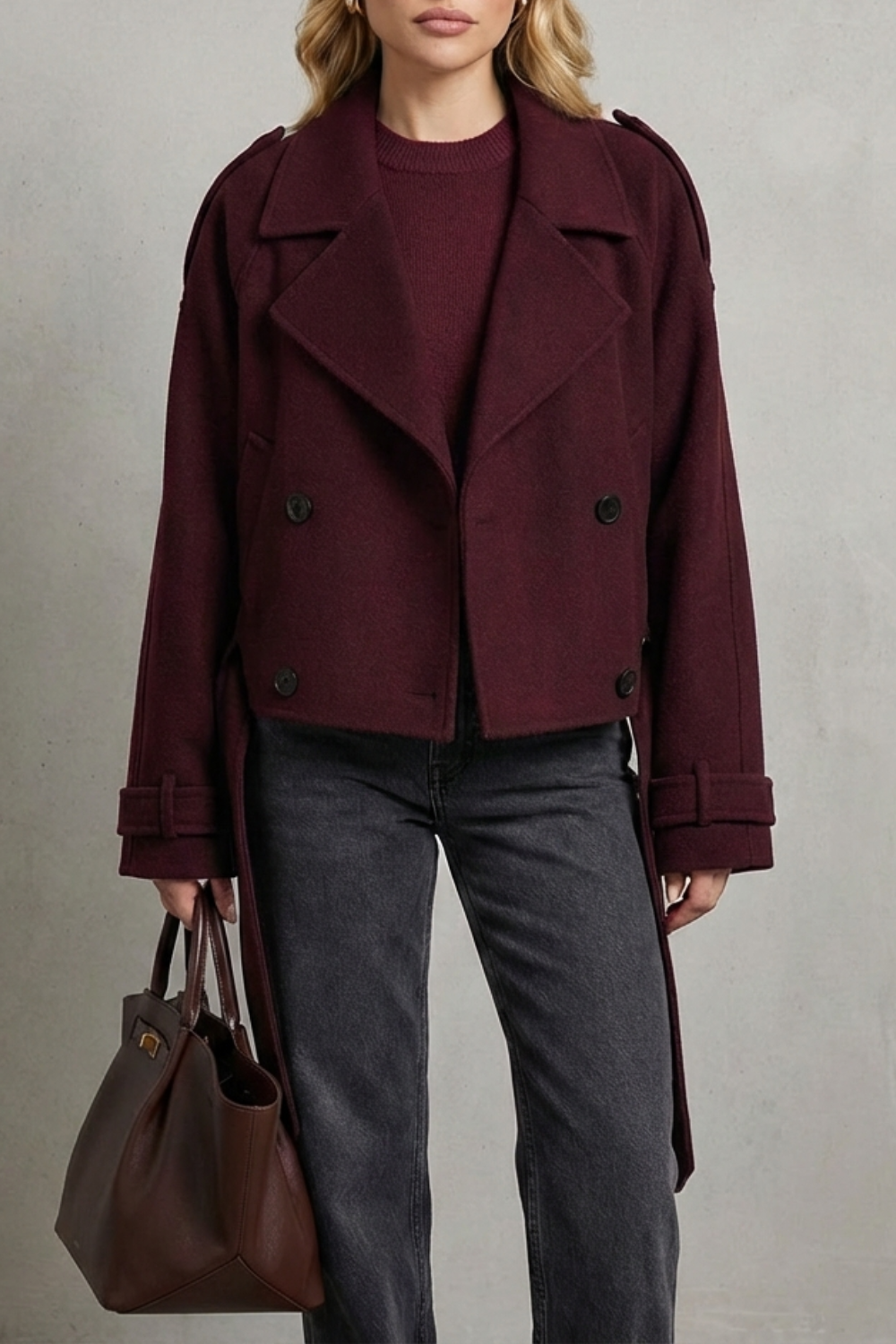 Élise – Double-breasted French Woolen Jacket – Cropped City Coat-10494046241111-OLVIA ROSE LONDON