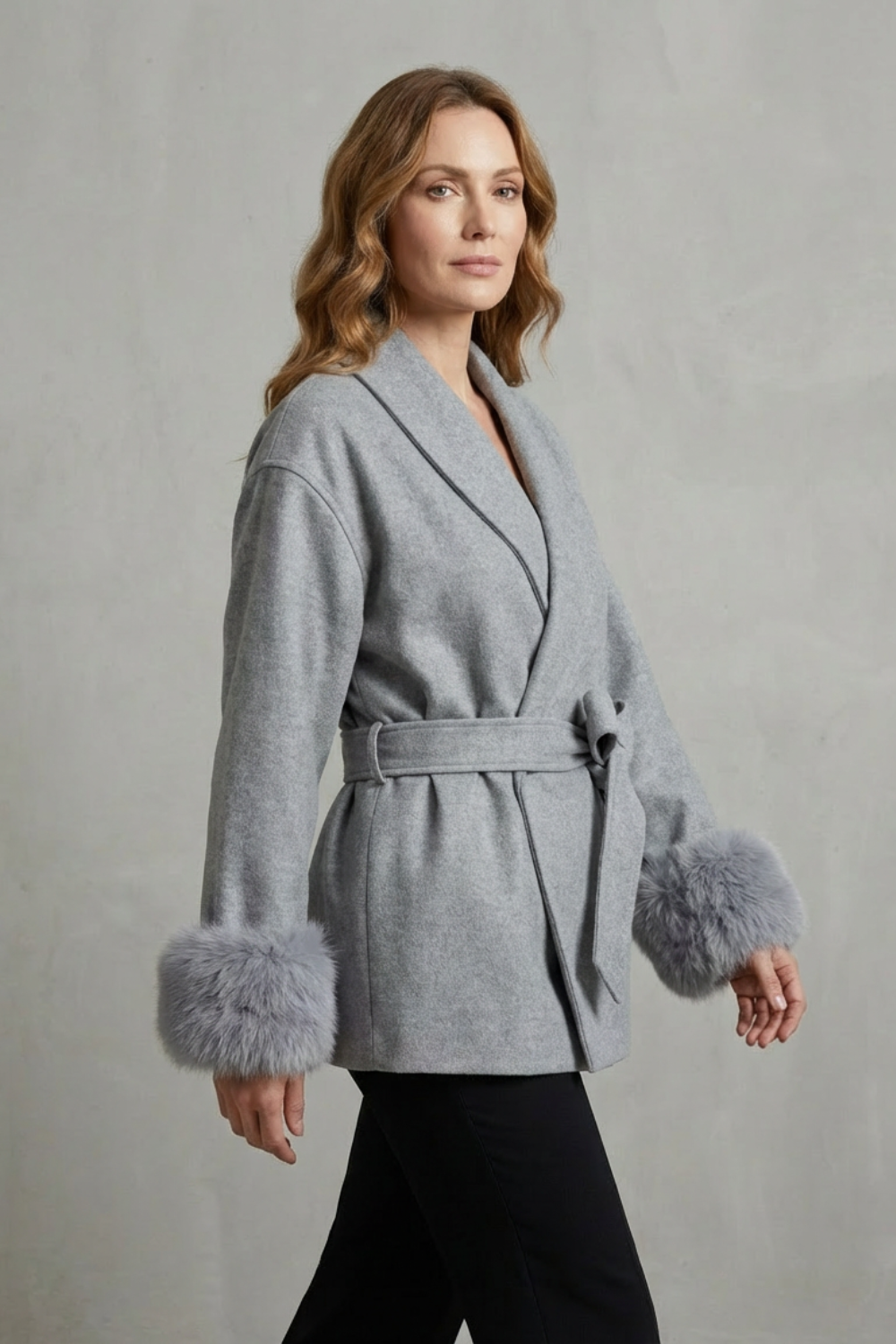 Elodie – Luxe Woolen Coat with Faux Fur Cuffs & Belted Wrap Design-10508127469911-OLVIA ROSE LONDON
