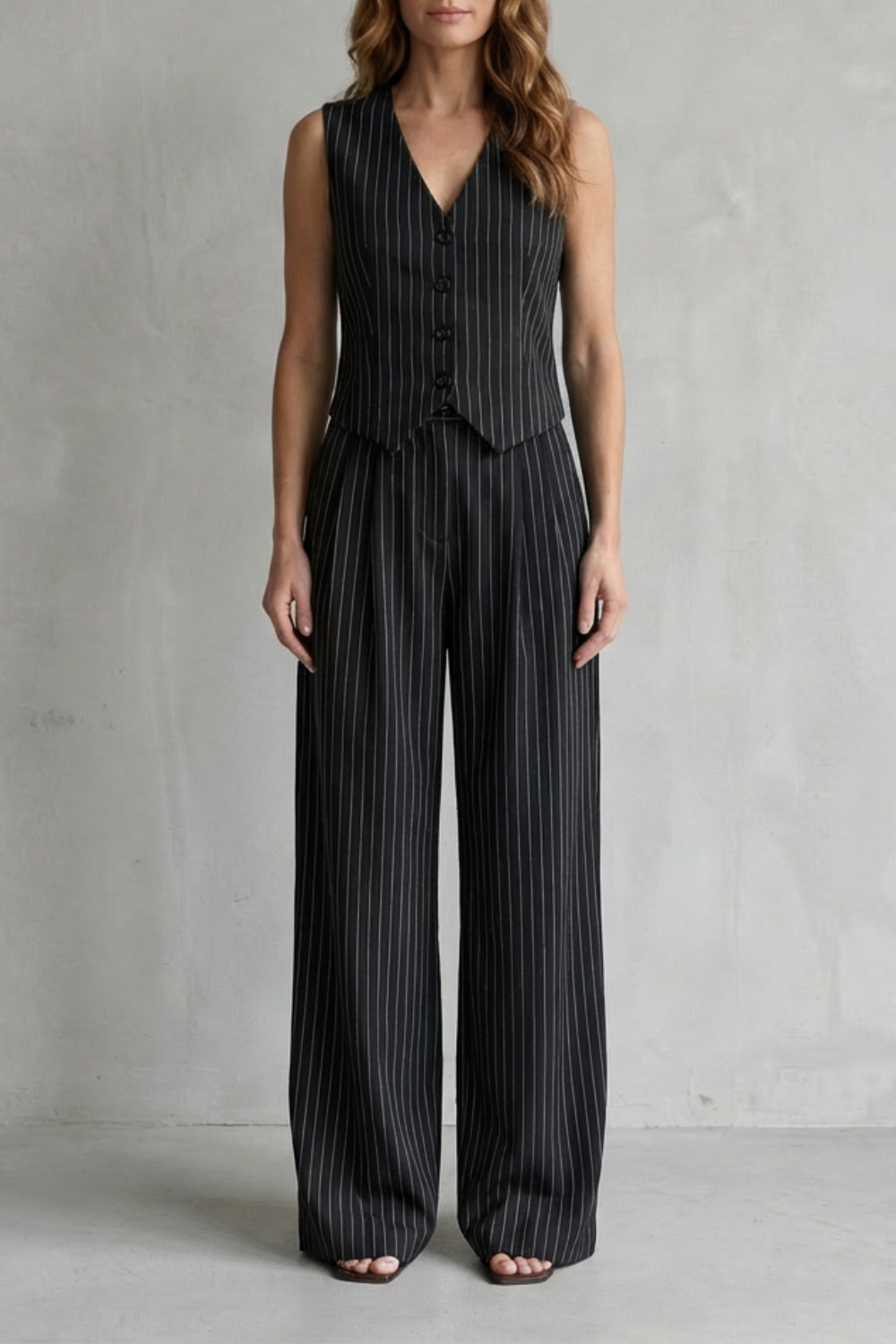 Isadora – Pinstripe Vest Suit Set – Modern Vintage Edge-10510602207575-OLVIA ROSE LONDON