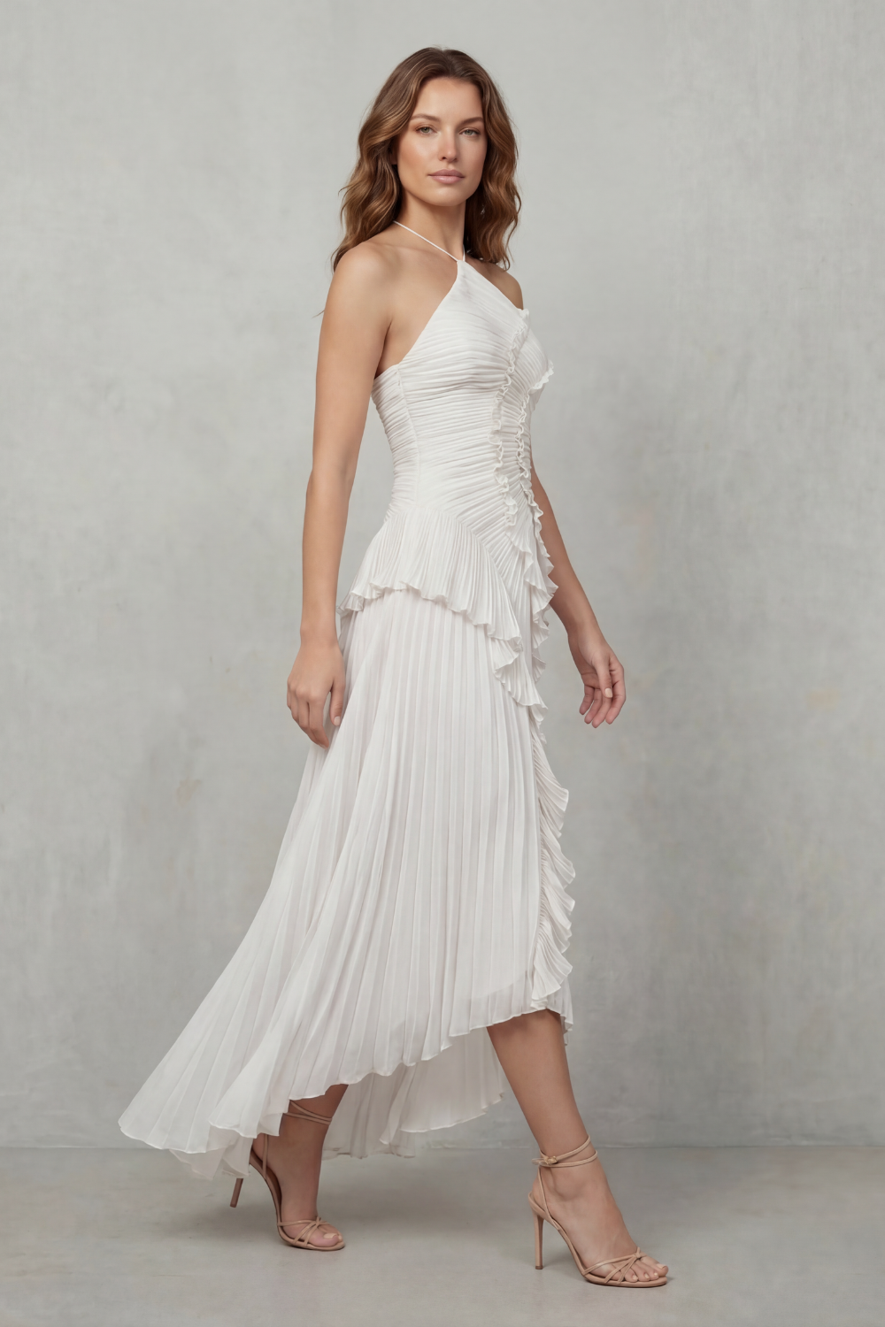 Lavirea – Sculpted pleats – One-shoulder midi dress-10488081252695-OLVIA ROSE LONDON