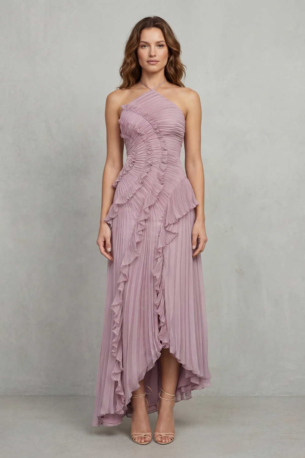 Lavirea – Sculpted pleats – One-shoulder midi dress-10488081252695-OLVIA ROSE LONDON