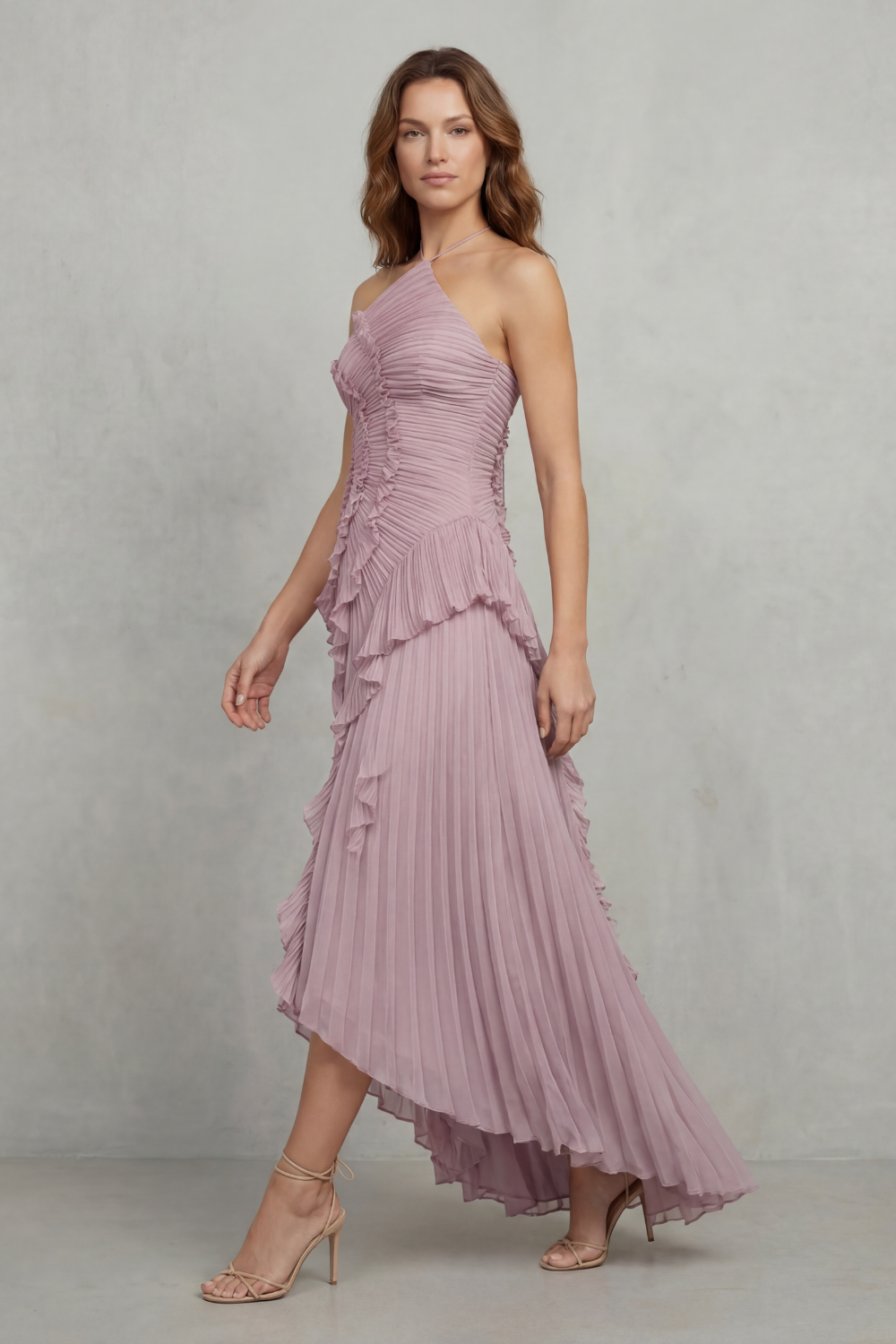Lavirea – Sculpted pleats – One-shoulder midi dress-10488081252695-OLVIA ROSE LONDON