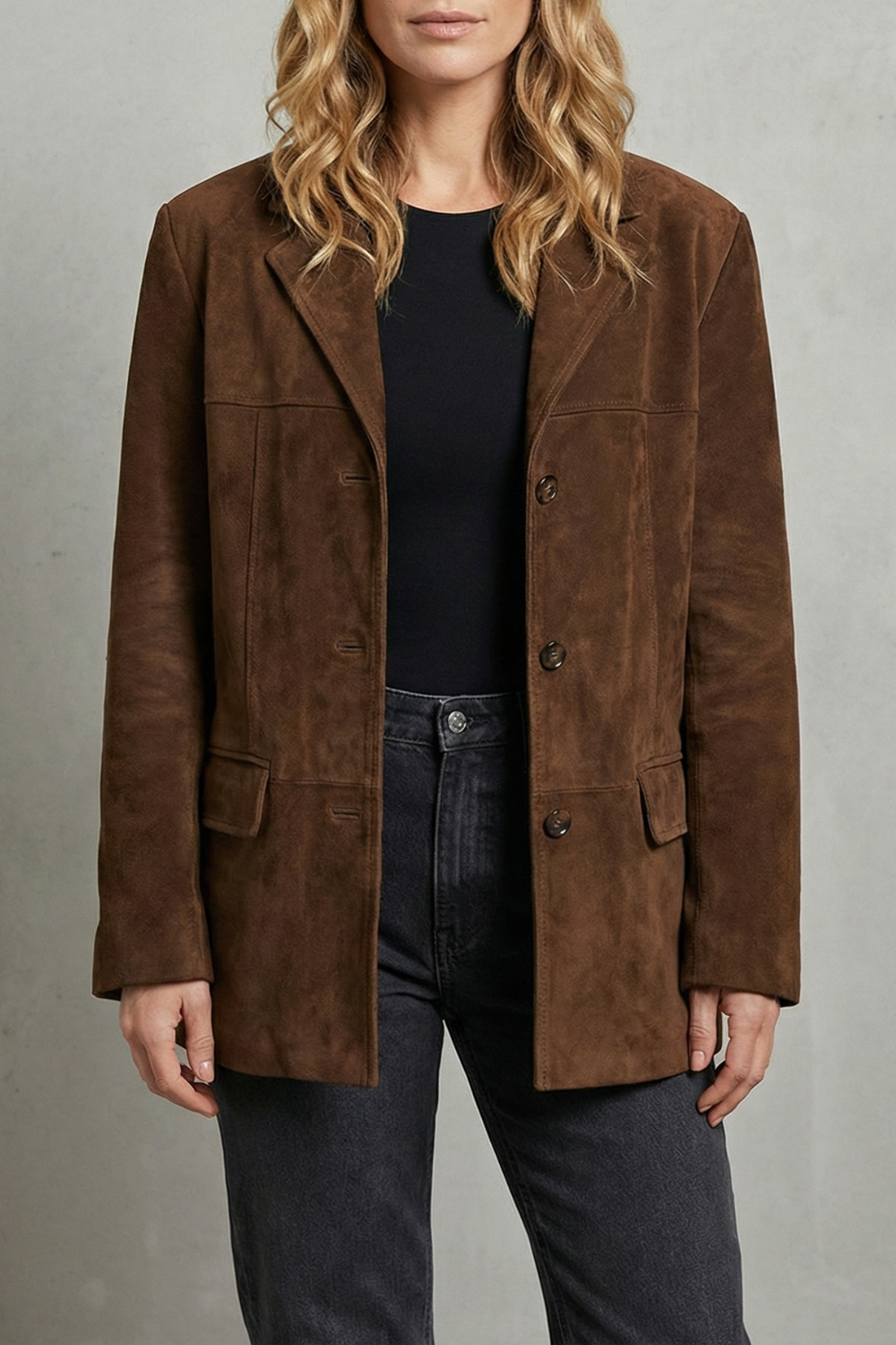 Lorenza – Structured shoulders – Suede blazer-10427606335831-OLVIA ROSE LONDON