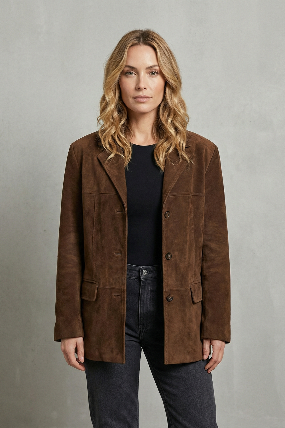 Lorenza – Structured shoulders – Suede blazer-10427606335831-OLVIA ROSE LONDON