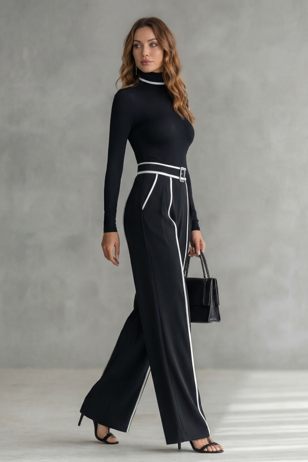 Lunaira – Contrast piping detail – High-neck jumpsuit-10434813133143-OLVIA ROSE LONDON