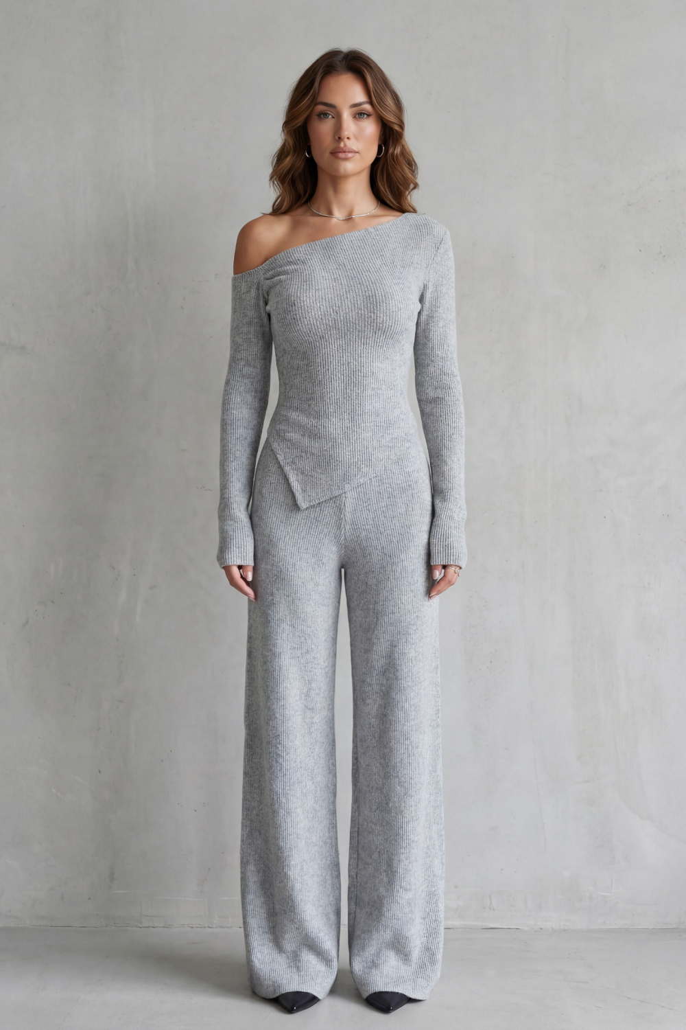 Lunavie – Asymmetric neckline – Knit lounge set-10494038344023-OLVIA ROSE LONDON