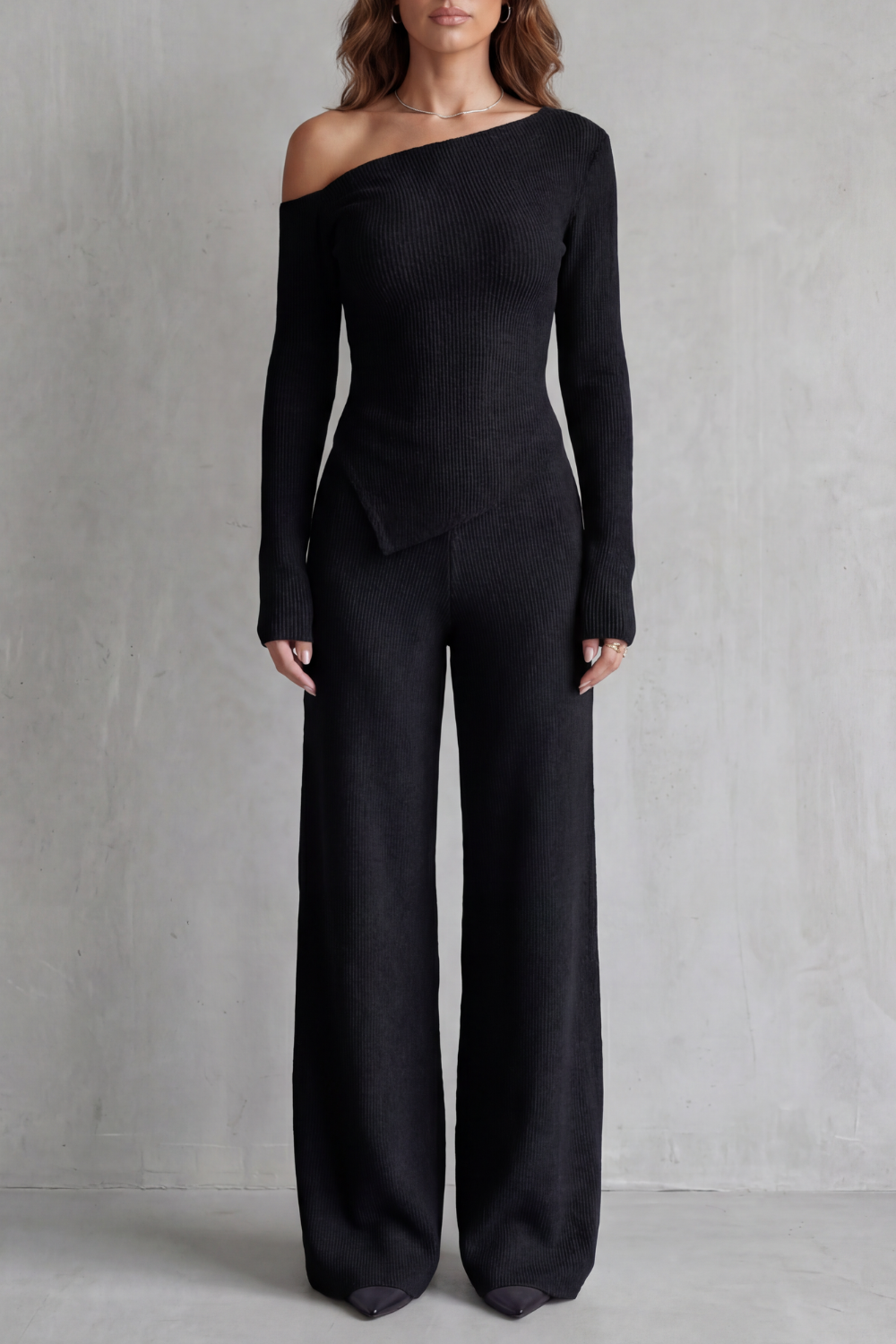 Lunavie – Asymmetric neckline – Knit lounge set-10494038344023-OLVIA ROSE LONDON