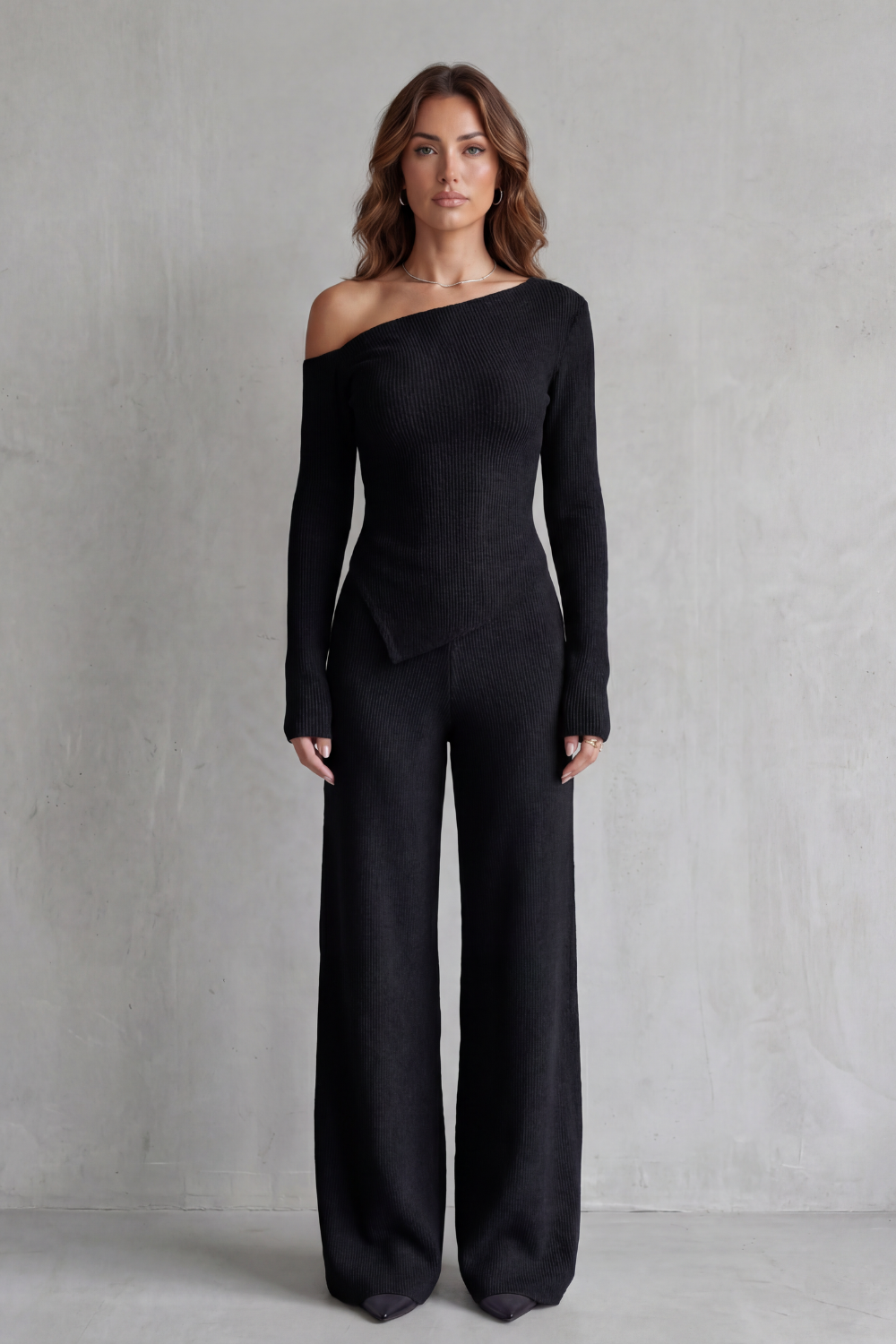 Lunavie – Asymmetric neckline – Knit lounge set-10494038344023-OLVIA ROSE LONDON