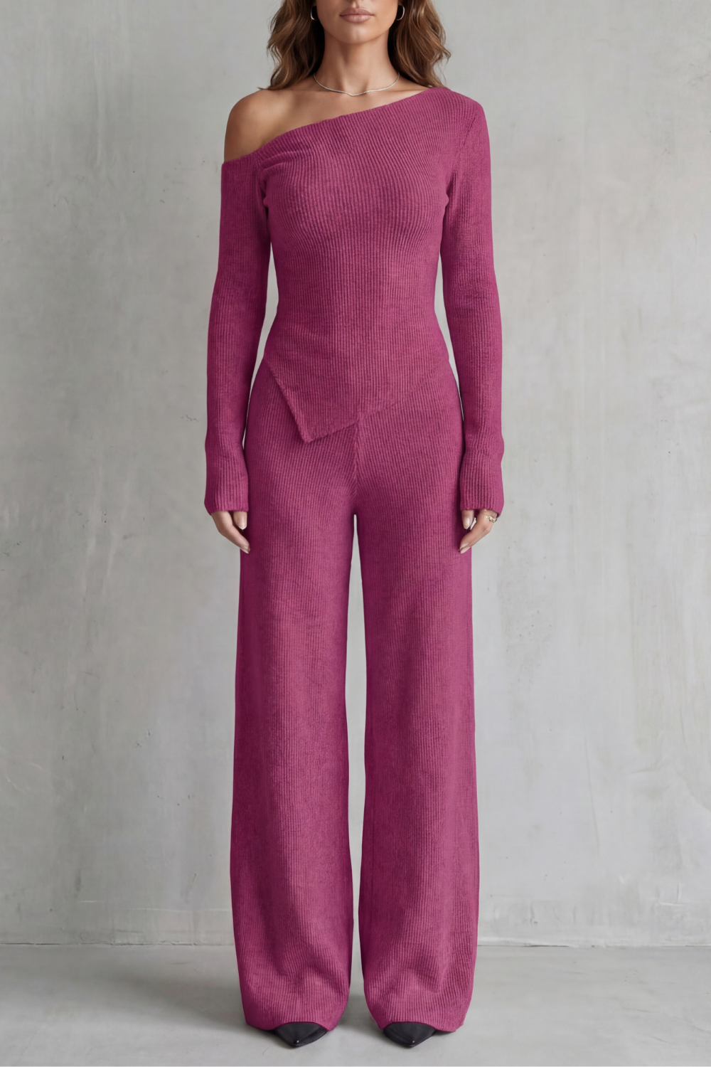 Lunavie – Asymmetric neckline – Knit lounge set-10494038344023-OLVIA ROSE LONDON