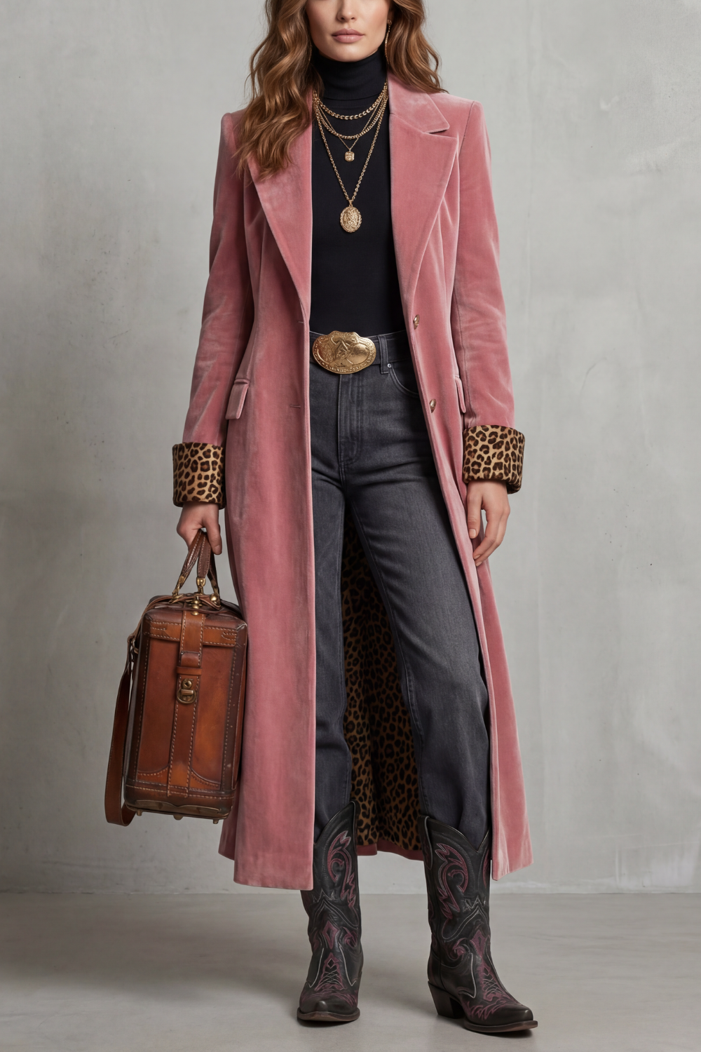 Lusavine – Leopard-lined velvet elegance – Long coat-10483590594903-OLVIA ROSE LONDON