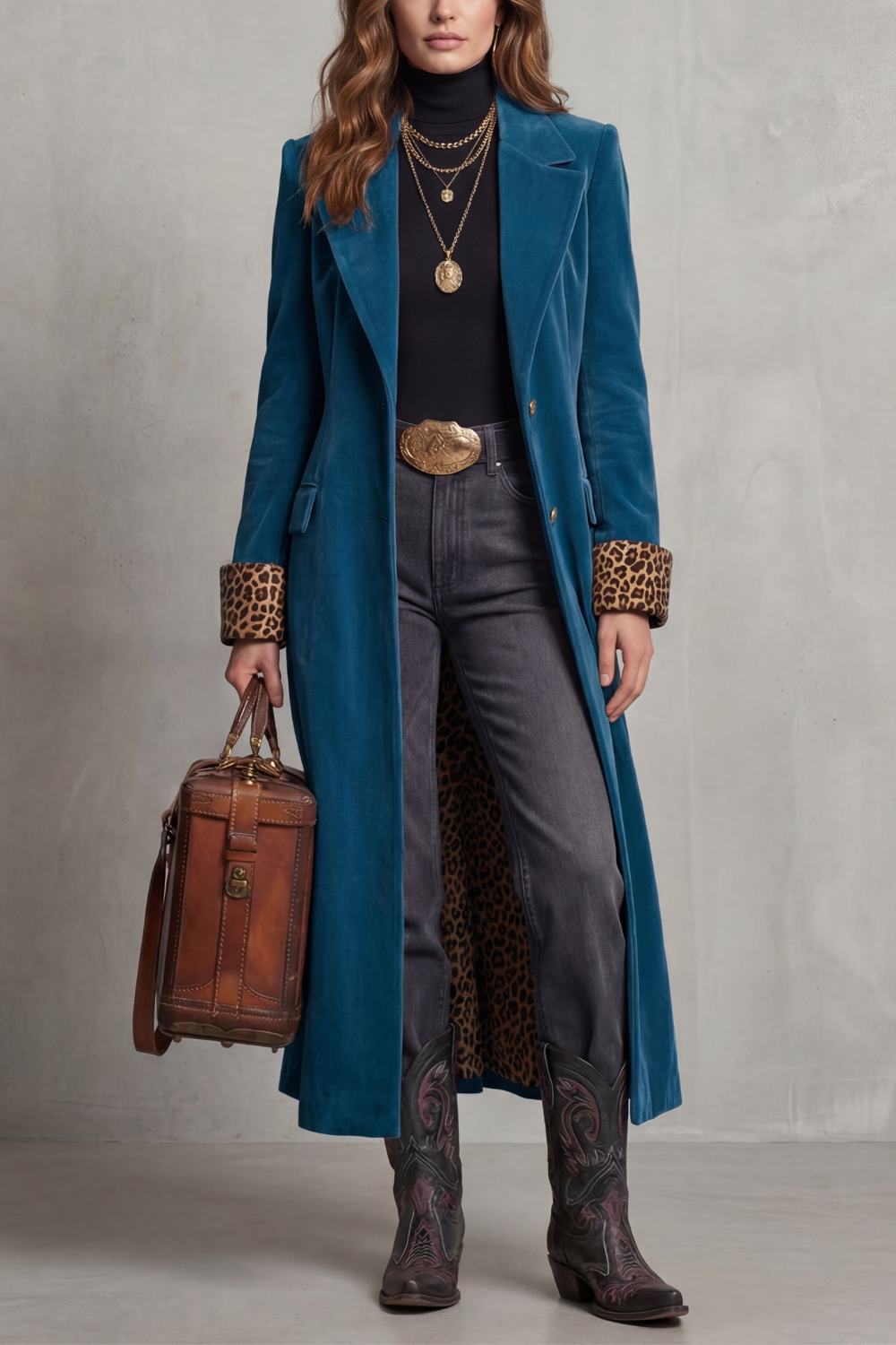 Lusavine – Leopard-lined velvet elegance – Long coat-10483590594903-OLVIA ROSE LONDON