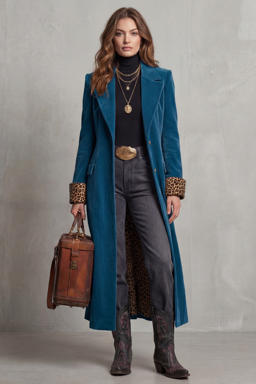 Lusavine – Leopard-lined velvet elegance – Long coat-10483590594903-OLVIA ROSE LONDON