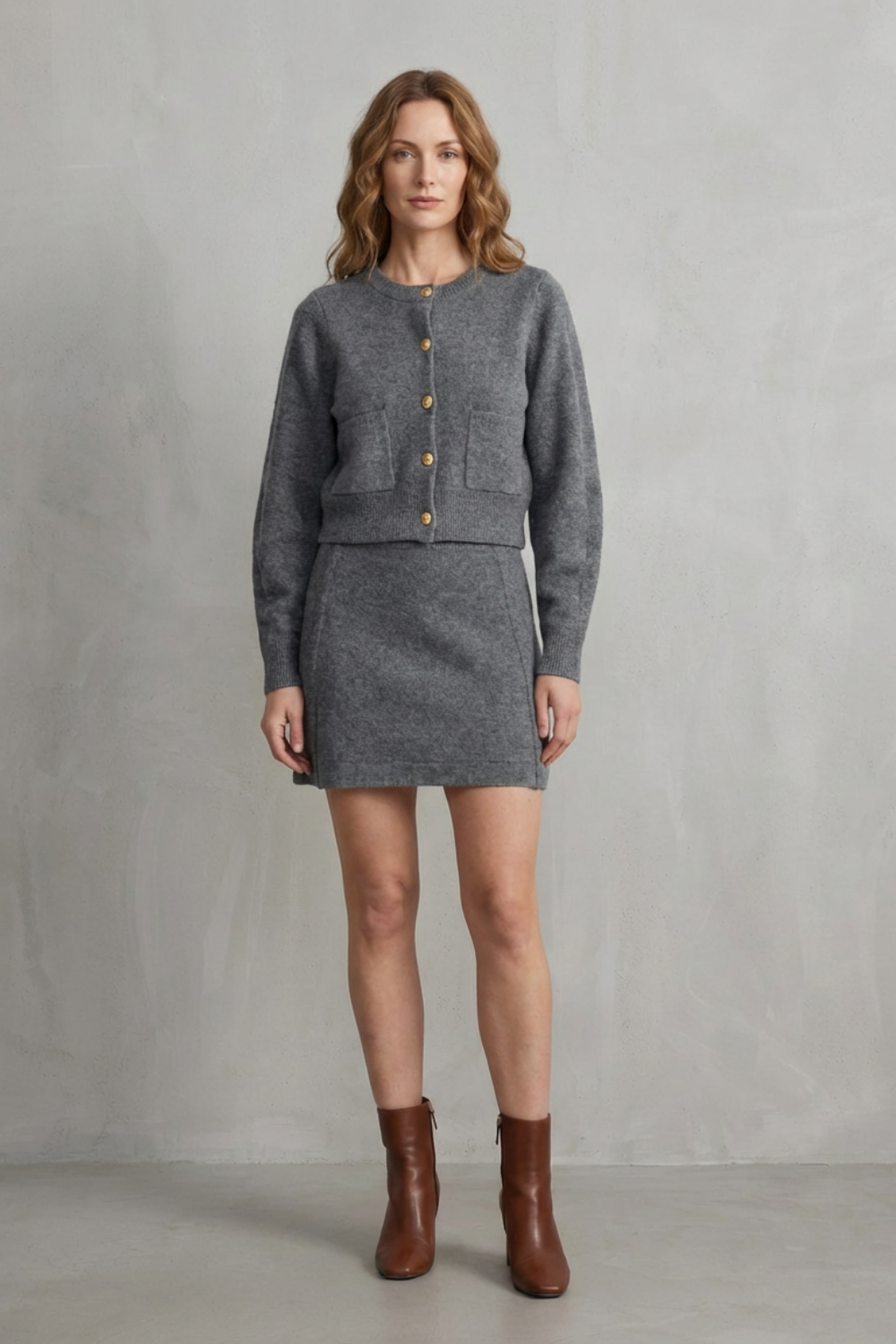 Marzella – Gold button knit – Two-piece skirt set-10510194245975-OLVIA ROSE LONDON