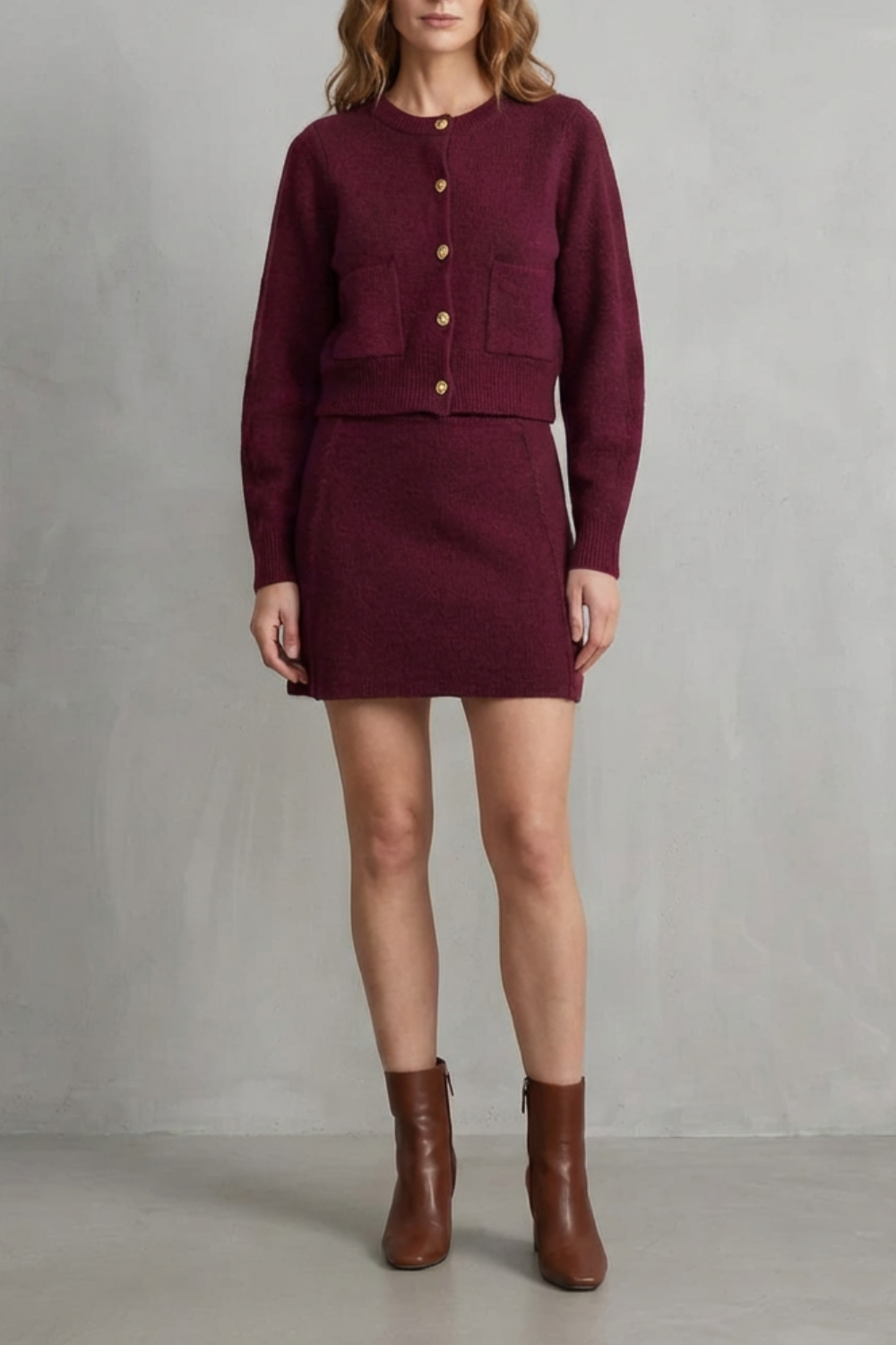 Marzella – Gold button knit – Two-piece skirt set-10510194245975-OLVIA ROSE LONDON