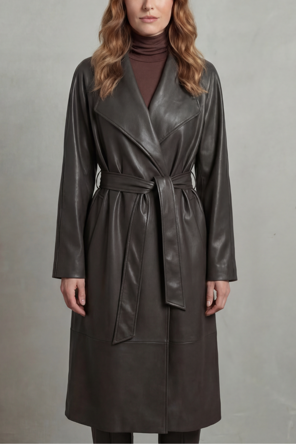 Marzienne – Waist-cinching silhouette – Faux leather trench coat-10482610504023-OLVIA ROSE LONDON