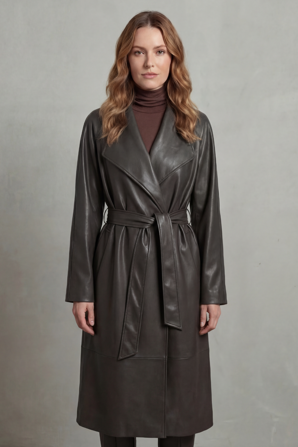 Marzienne – Waist-cinching silhouette – Faux leather trench coat-10482610504023-OLVIA ROSE LONDON