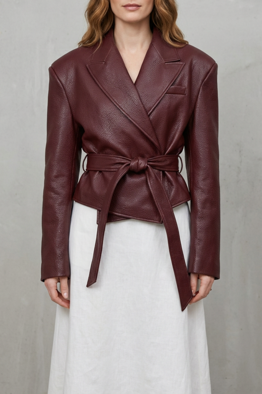 Mirella – Faux Leather Belted Blazer – Sculpted Modern Jacket-10494046568791-OLVIA ROSE LONDON
