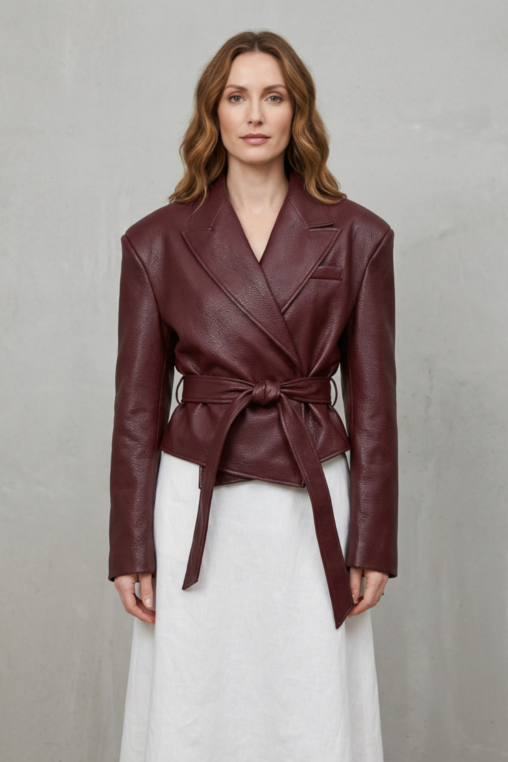 Mirella – Faux Leather Belted Blazer – Sculpted Modern Jacket-10494046568791-OLVIA ROSE LONDON