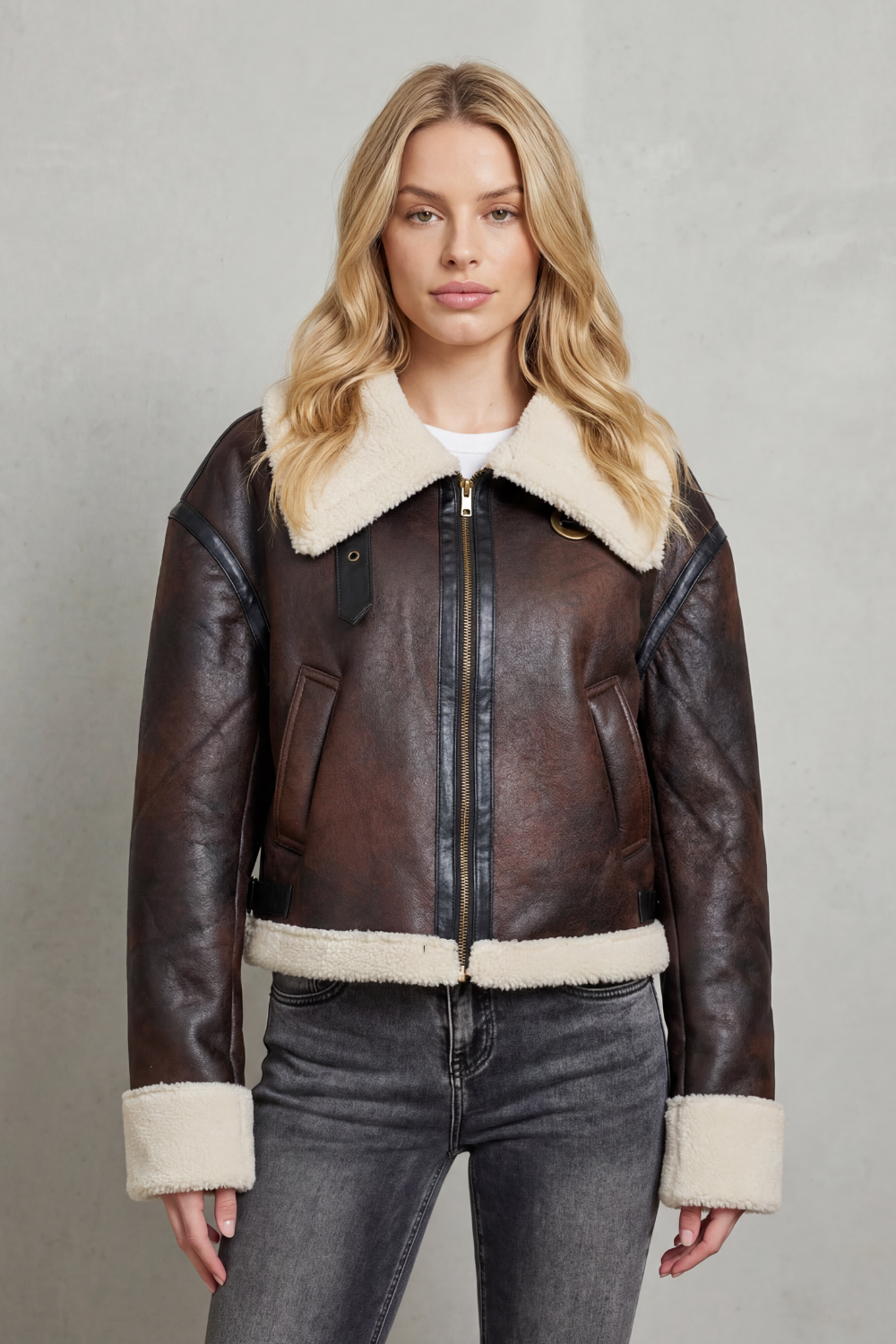 Mirevola – Shearling trim – Cropped aviator jacket-10481815191895-OLVIA ROSE LONDON