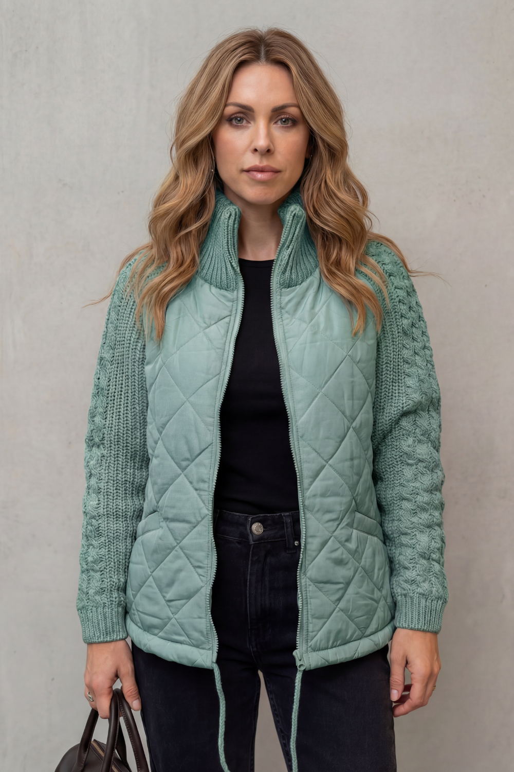 Norcetta – Textured knit detail – Quilted puffer jacket-10469896716631-OLVIA ROSE LONDON