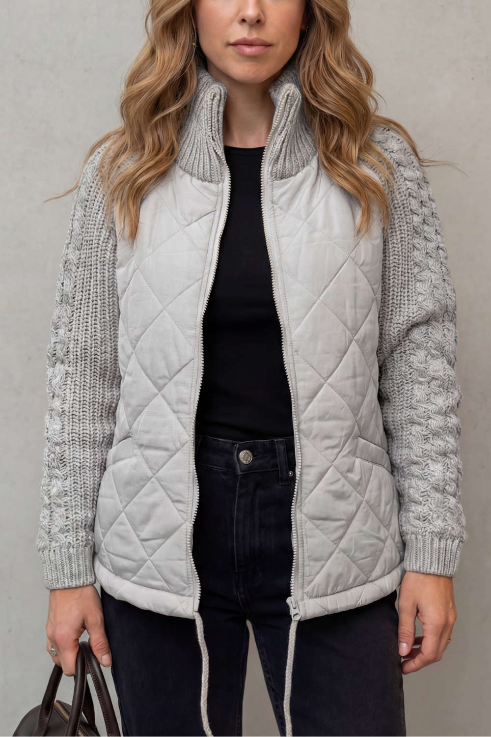 Norcetta – Textured knit detail – Quilted puffer jacket-10469896716631-OLVIA ROSE LONDON