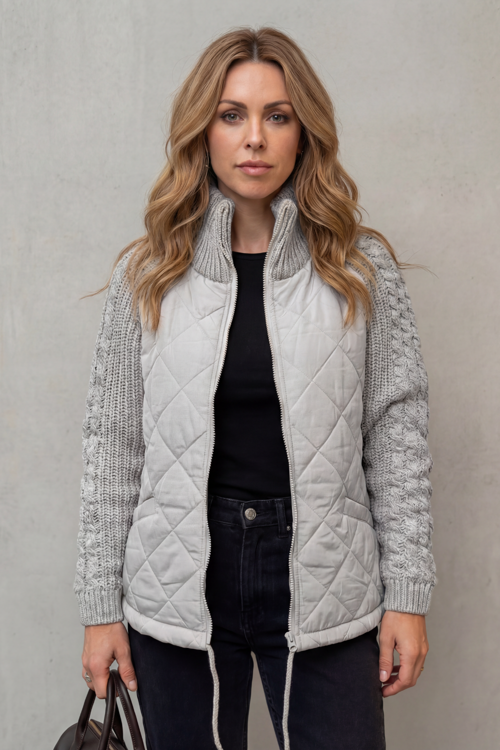 Norcetta – Textured knit detail – Quilted puffer jacket-10469896716631-OLVIA ROSE LONDON