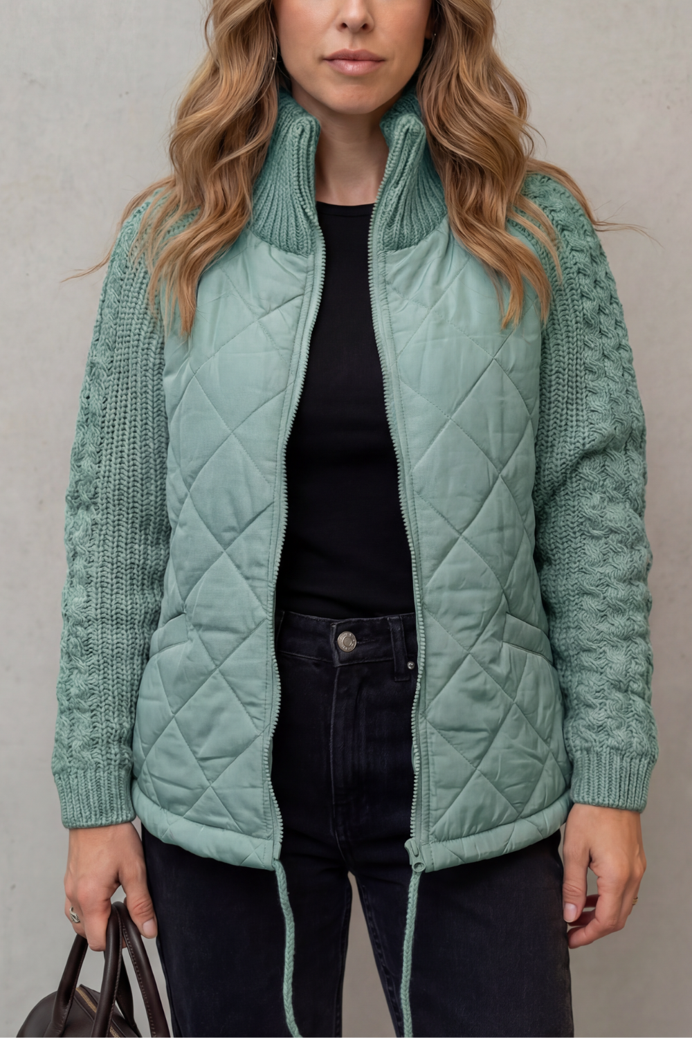Norcetta – Textured knit detail – Quilted puffer jacket-10469896716631-OLVIA ROSE LONDON