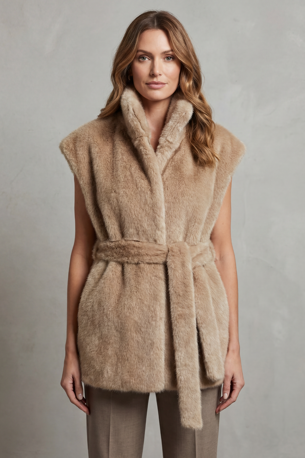 Quinn – Belted Faux Fur Longline Gilet-10490774946135-OLVIA ROSE LONDON