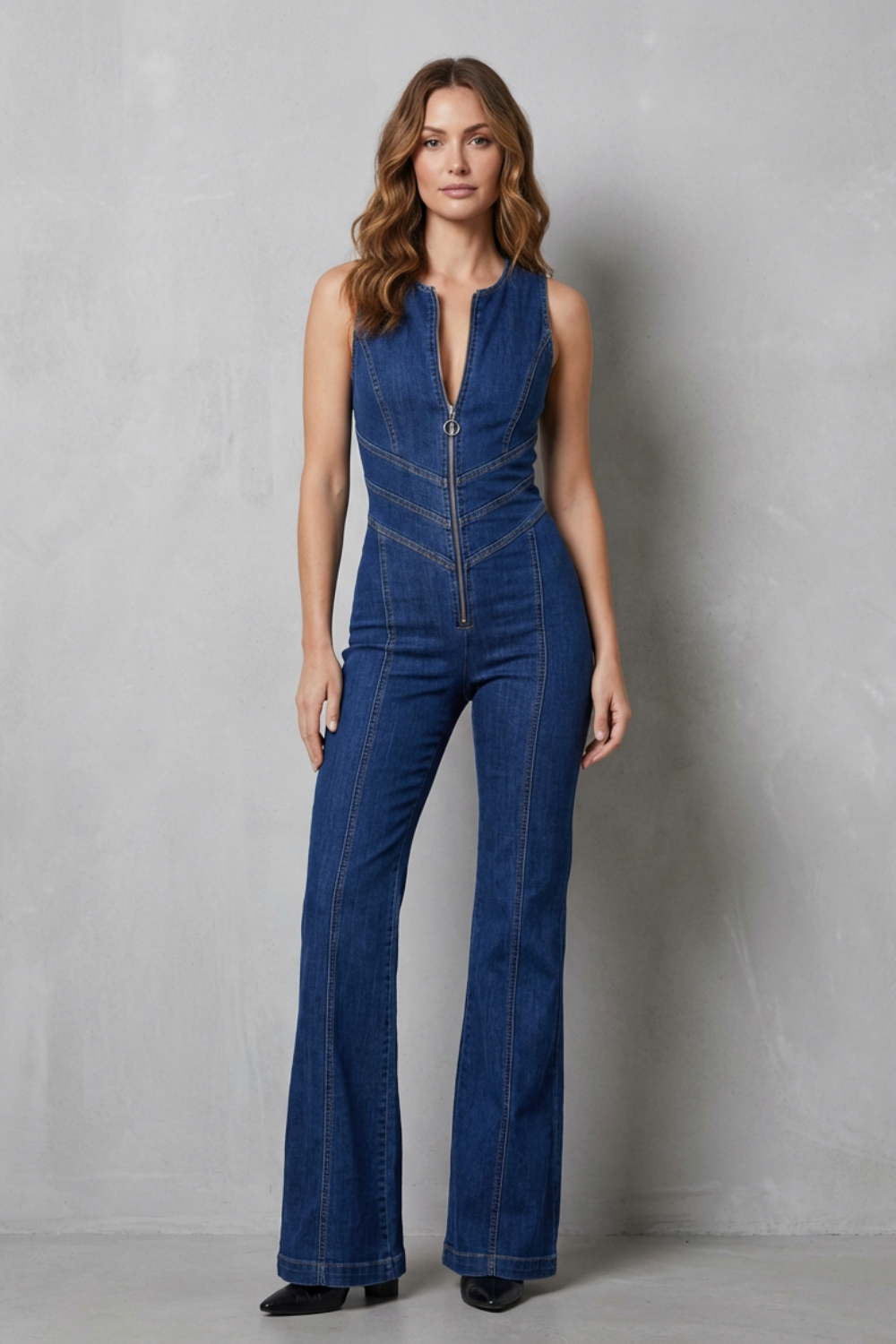 Rivazze – Zip front sculpt – Denim jumpsuit-10510339998039-OLVIA ROSE LONDON