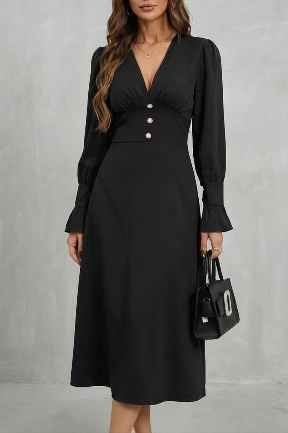 Serafina – Pearl button detail – Midi shirt dress-10510188282199-OLVIA ROSE LONDON