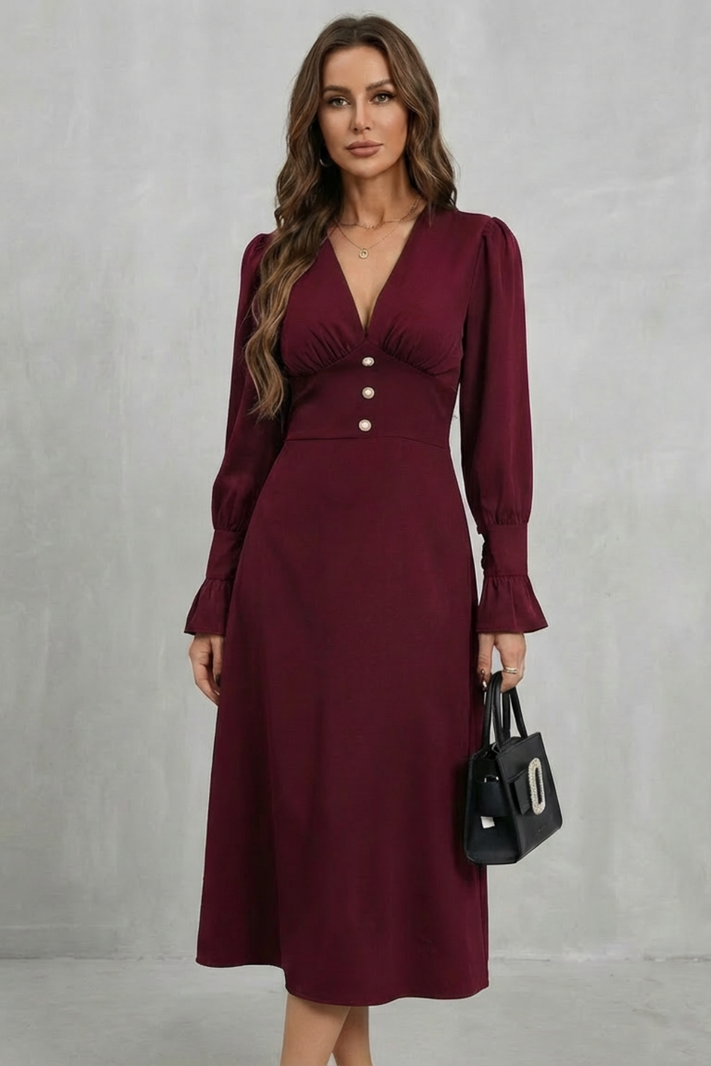 Serafina – Pearl button detail – Midi shirt dress-10510188282199-OLVIA ROSE LONDON