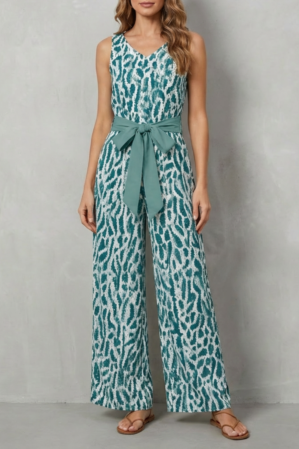 Solanette – Printed tie-waist – Sleeveless jumpsuit-10510448197975-OLVIA ROSE LONDON